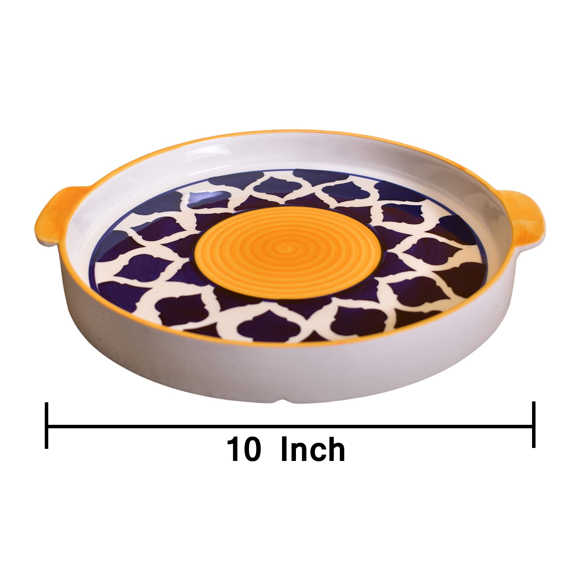 Kunhar Ceramic Snack & Pizza Serving Tray, 10-Inch Yellow Plate, 1 Piece – Durable Appetizer & Snack Dish