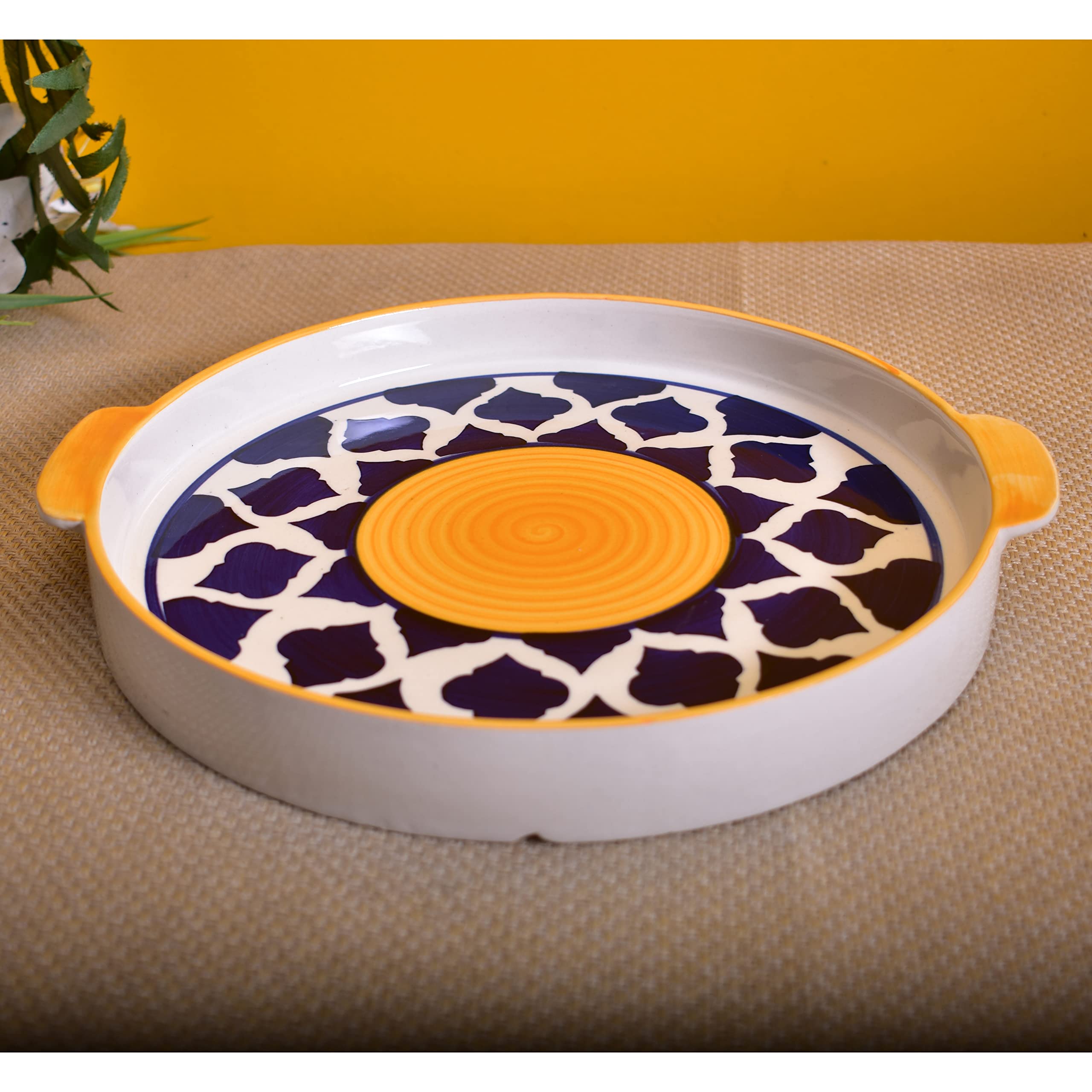 Kunhar Ceramic Snack & Pizza Serving Tray, 10-Inch Yellow Plate, 1 Piece – Durable Appetizer & Snack Dish