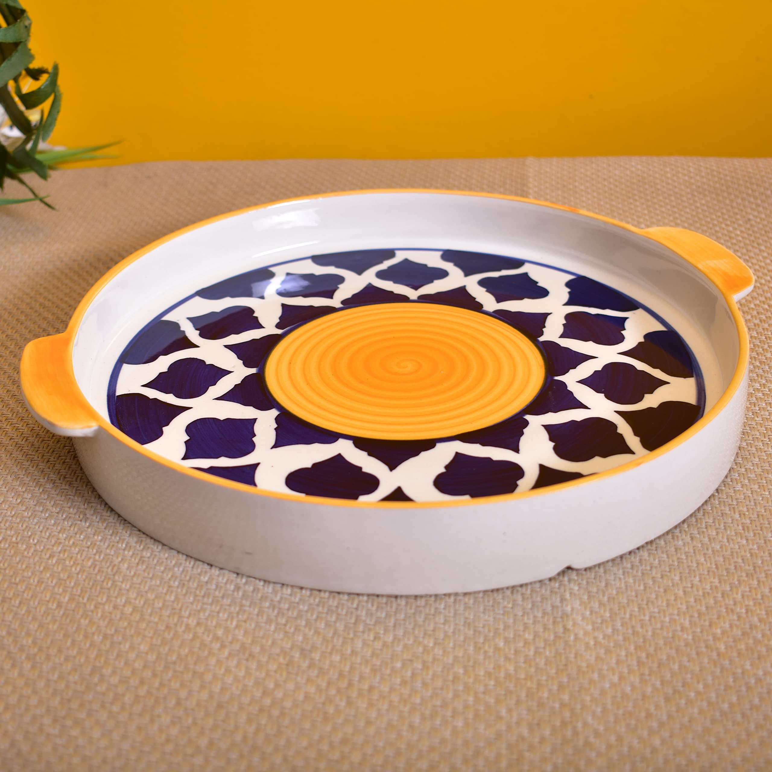 Kunhar Ceramic Snack & Pizza Serving Tray, 10-Inch Yellow Plate, 1 Piece – Durable Appetizer & Snack Dish