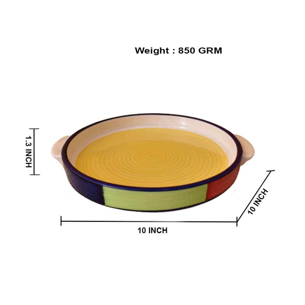 Kunhar Ceramic Snacks Serving Tray, Pizza Plate - 1 Piece, Yellow, 10 Inch