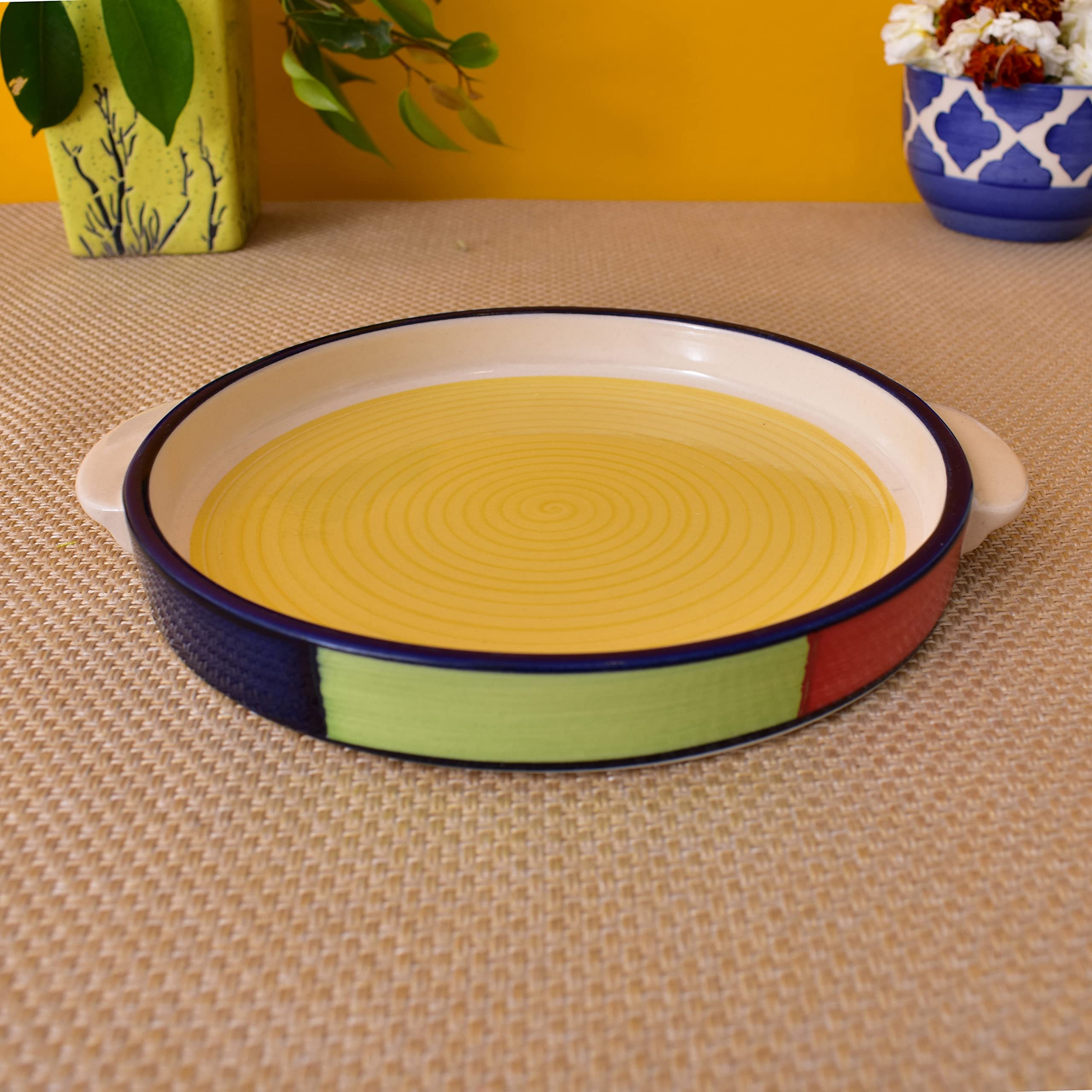 Kunhar Ceramic Snacks Serving Tray, Pizza Plate - 1 Piece, Yellow, 10 Inch