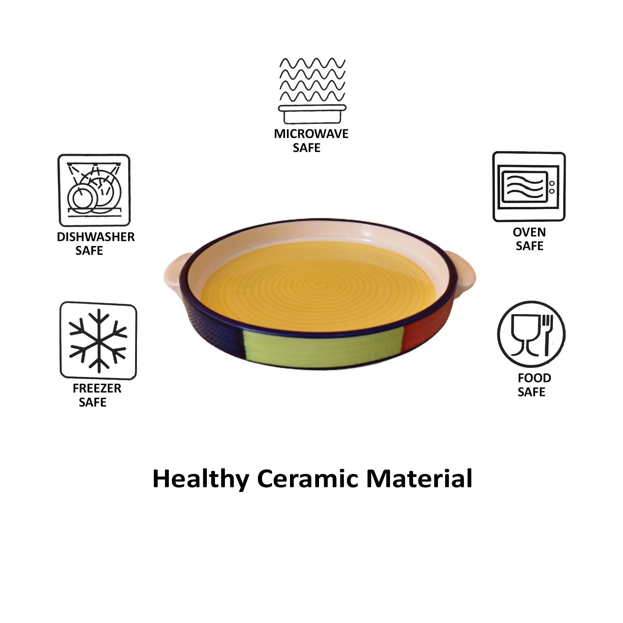 Kunhar Ceramic Snacks Serving Tray, Pizza Plate - 1 Piece, Yellow, 10 Inch