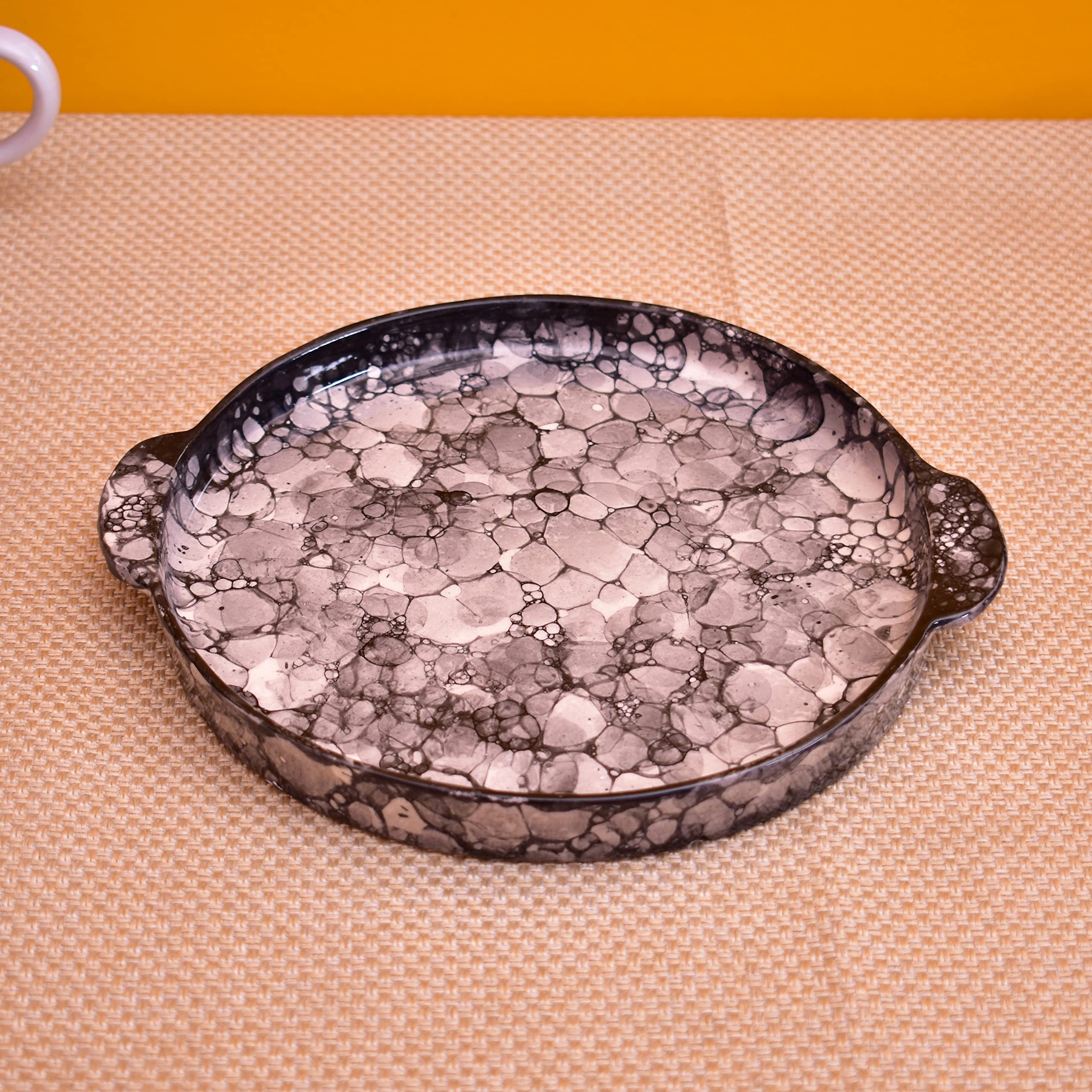 Kunhar Ceramic Snacks Serving Tray, Pizza Plate - 1 Piece, Black Luster, 10 Inch