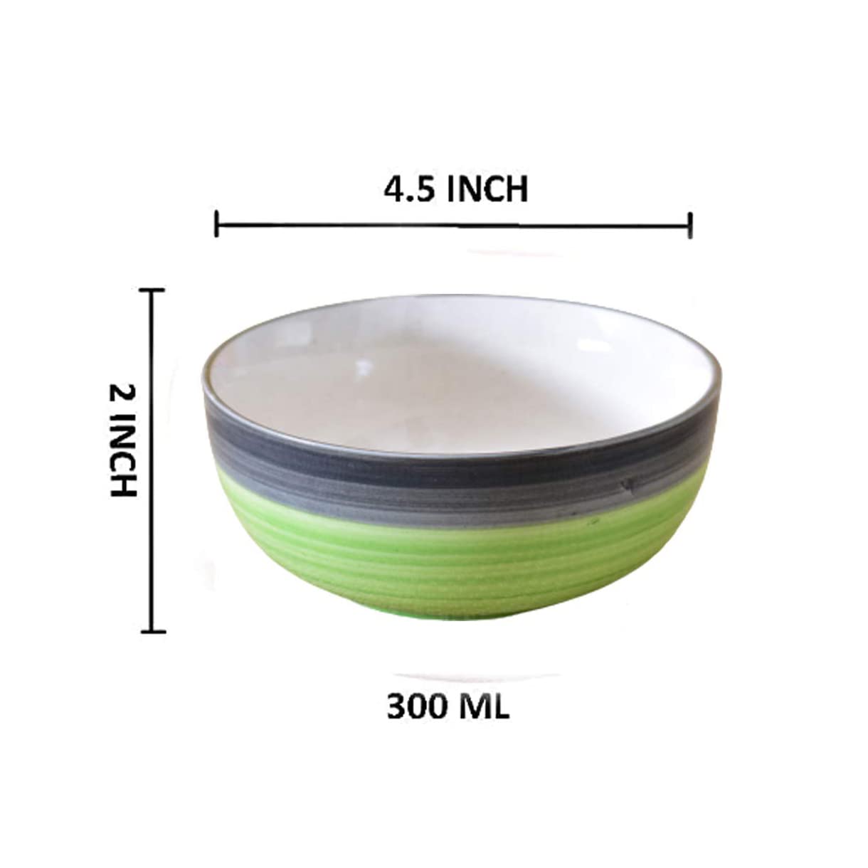 Kunhar Ceramic Serving Bowls (Green Gray, 400 ml) - 2 Pieces