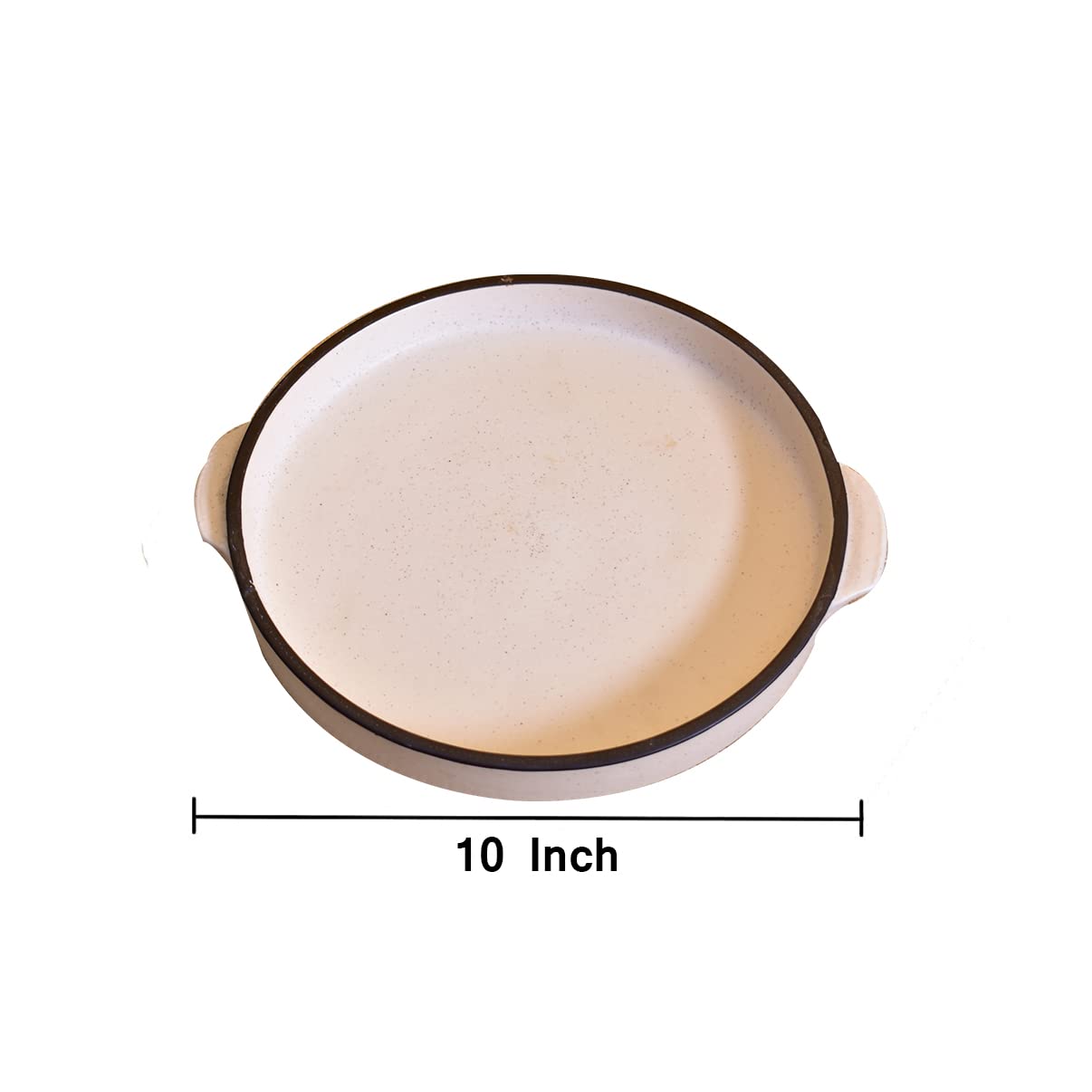 Kunhar Ceramic Snacks Serving Tray, Pizza Plate - 1 Piece, 10 Inch, White Black Border Matt Finish