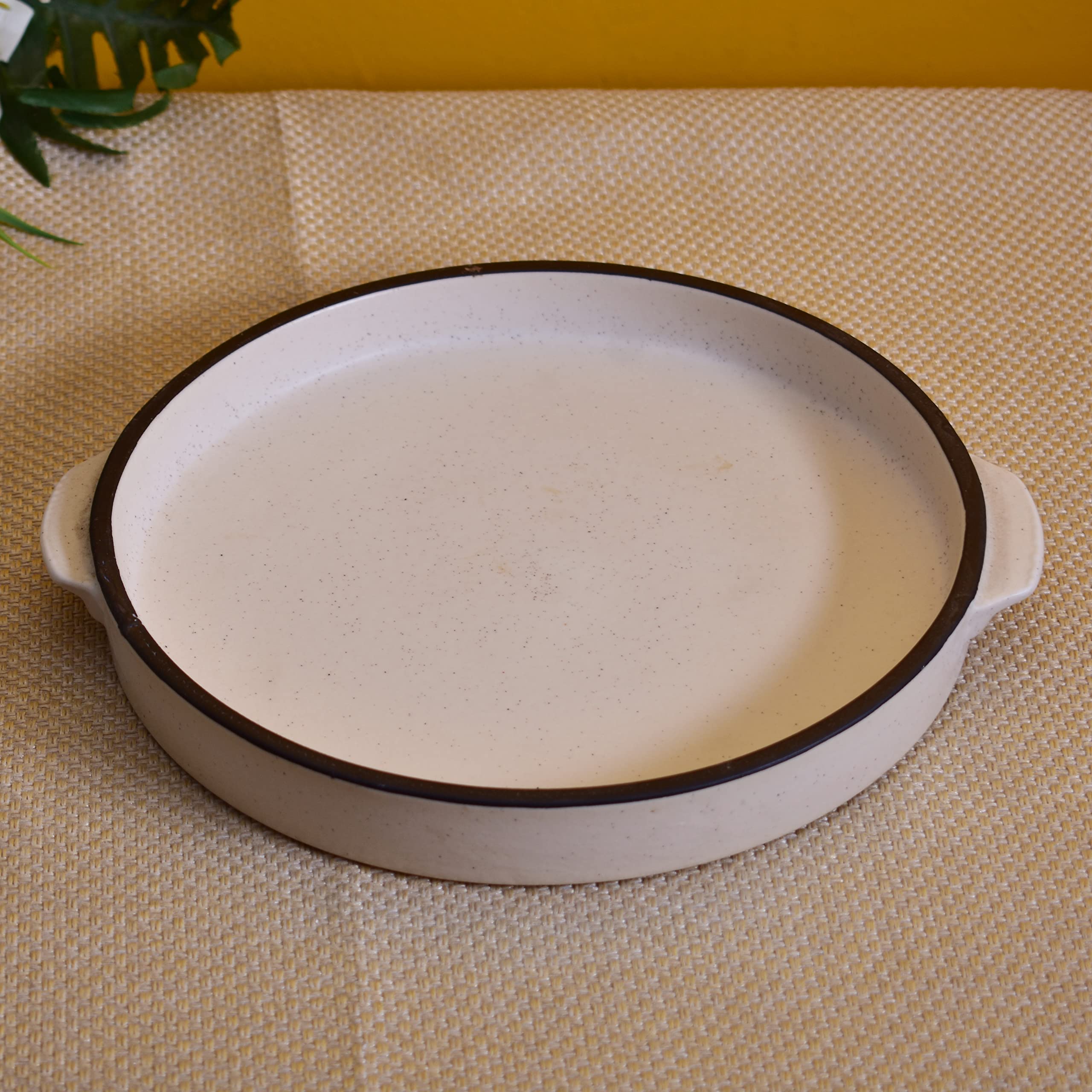 Kunhar Ceramic Snacks Serving Tray, Pizza Plate - 1 Piece, 10 Inch, White Black Border Matt Finish