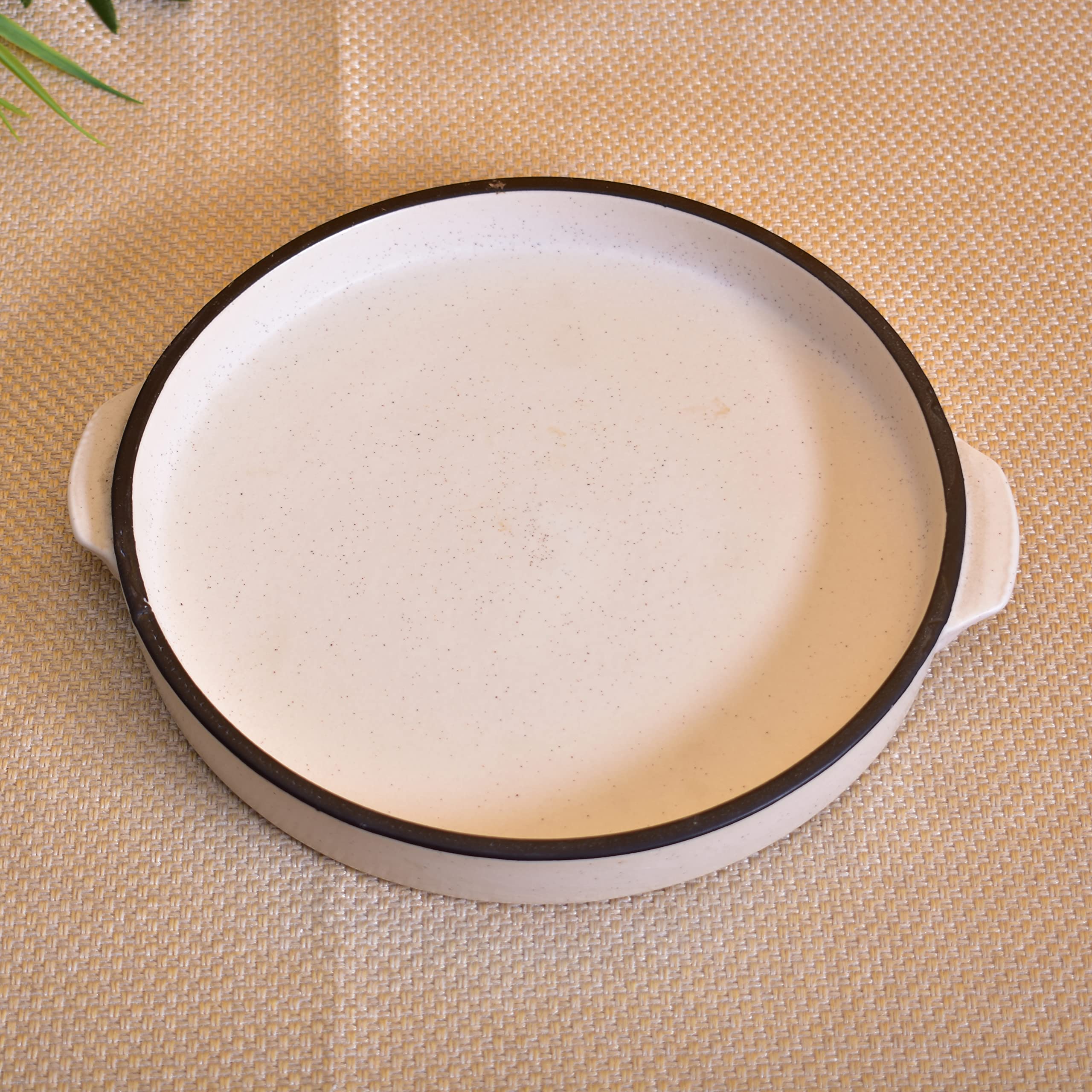 Kunhar Ceramic Snacks Serving Tray, Pizza Plate - 1 Piece, 10 Inch, White Black Border Matt Finish