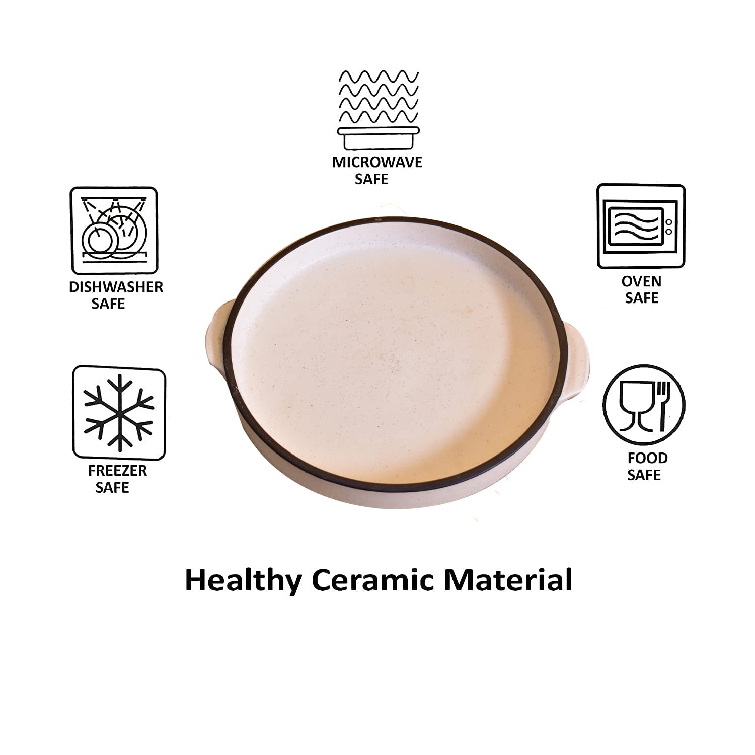 Kunhar Ceramic Snacks Serving Tray, Pizza Plate - 1 Piece, 10 Inch, White Black Border Matt Finish