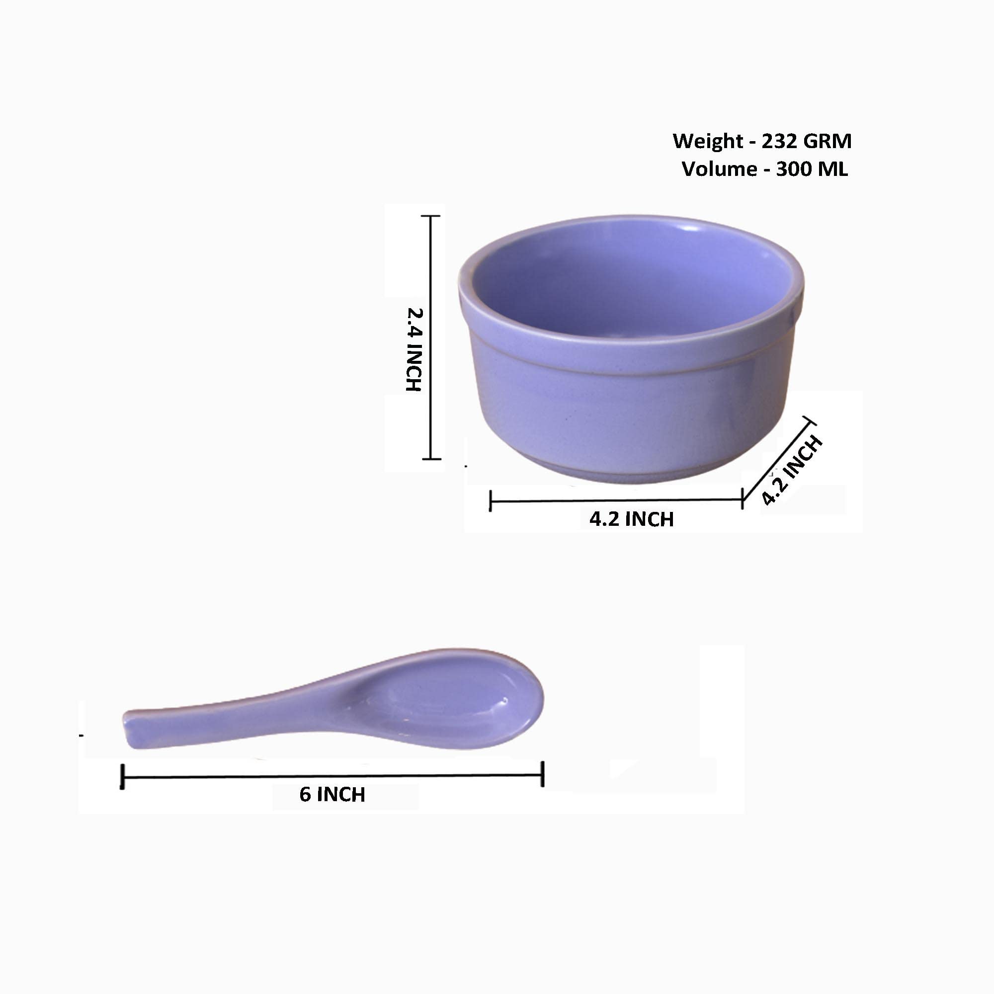 Kunhar Ceramic Bowls - 300 ML, 2 Pieces, Lavender Blue with 2 Spoon