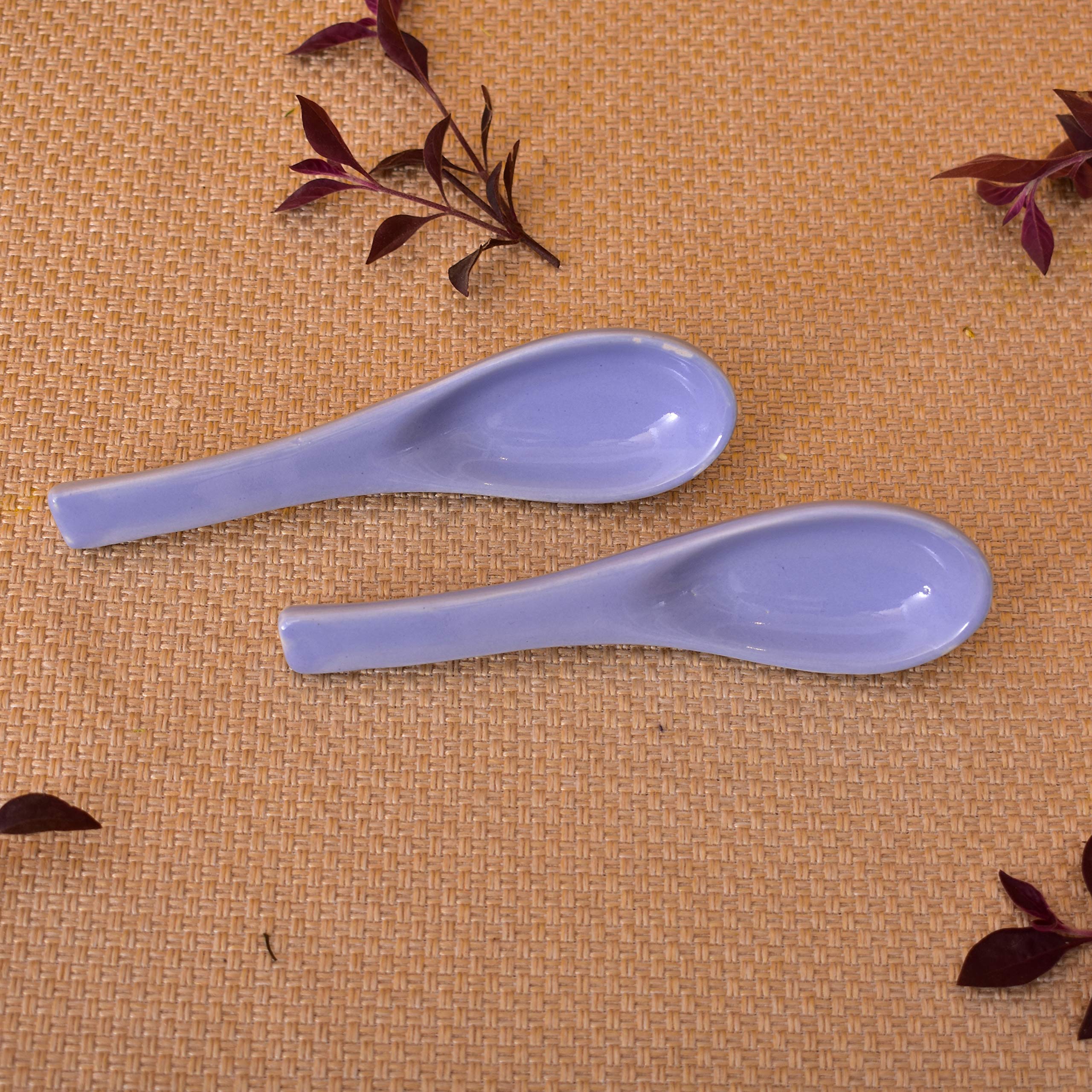 Kunhar Ceramic Bowls - 300 ML, 2 Pieces, Lavender Blue with 2 Spoon