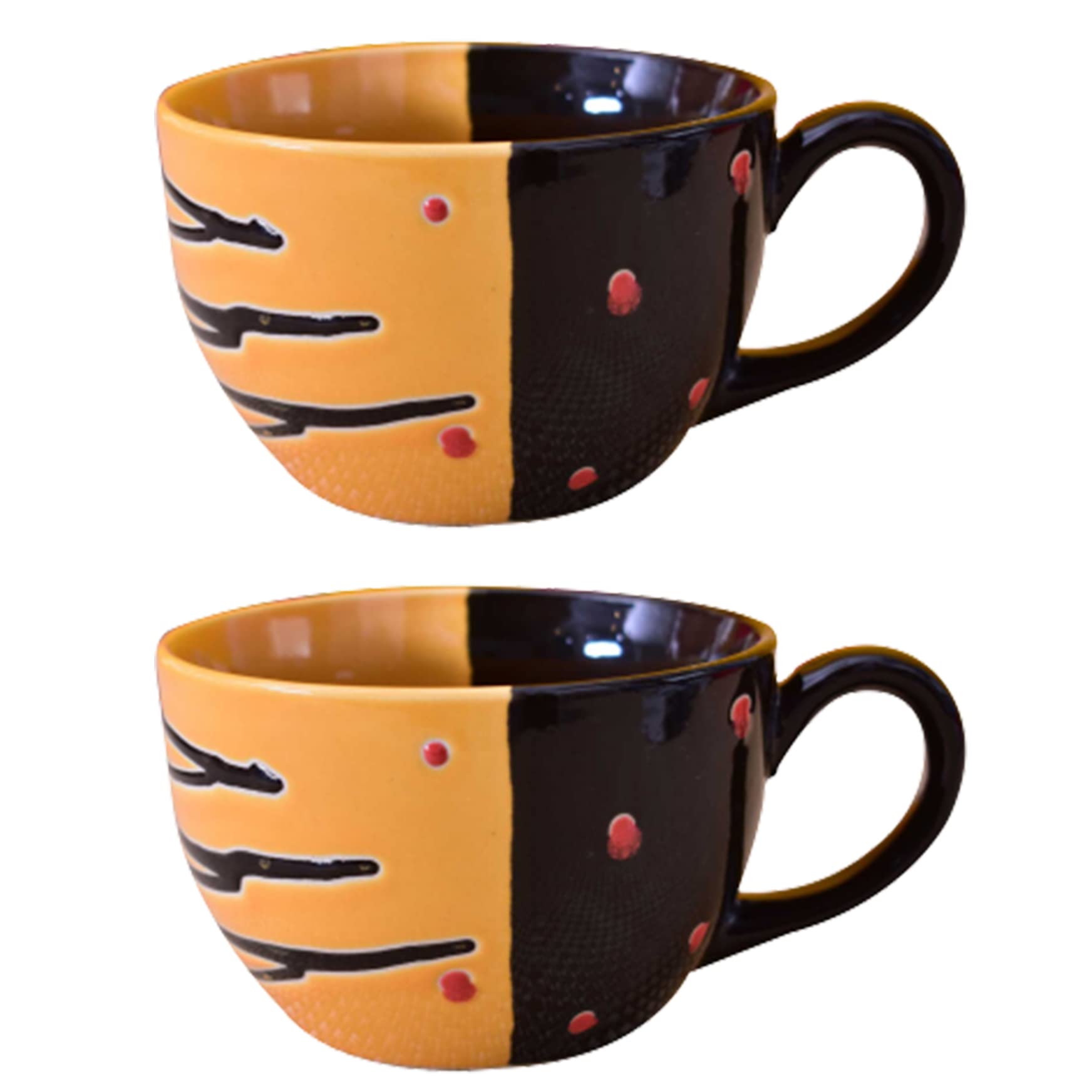 Kunhar Ceramic Soup Mug - Tiger Eye Black, 2 Piece, 350 ML