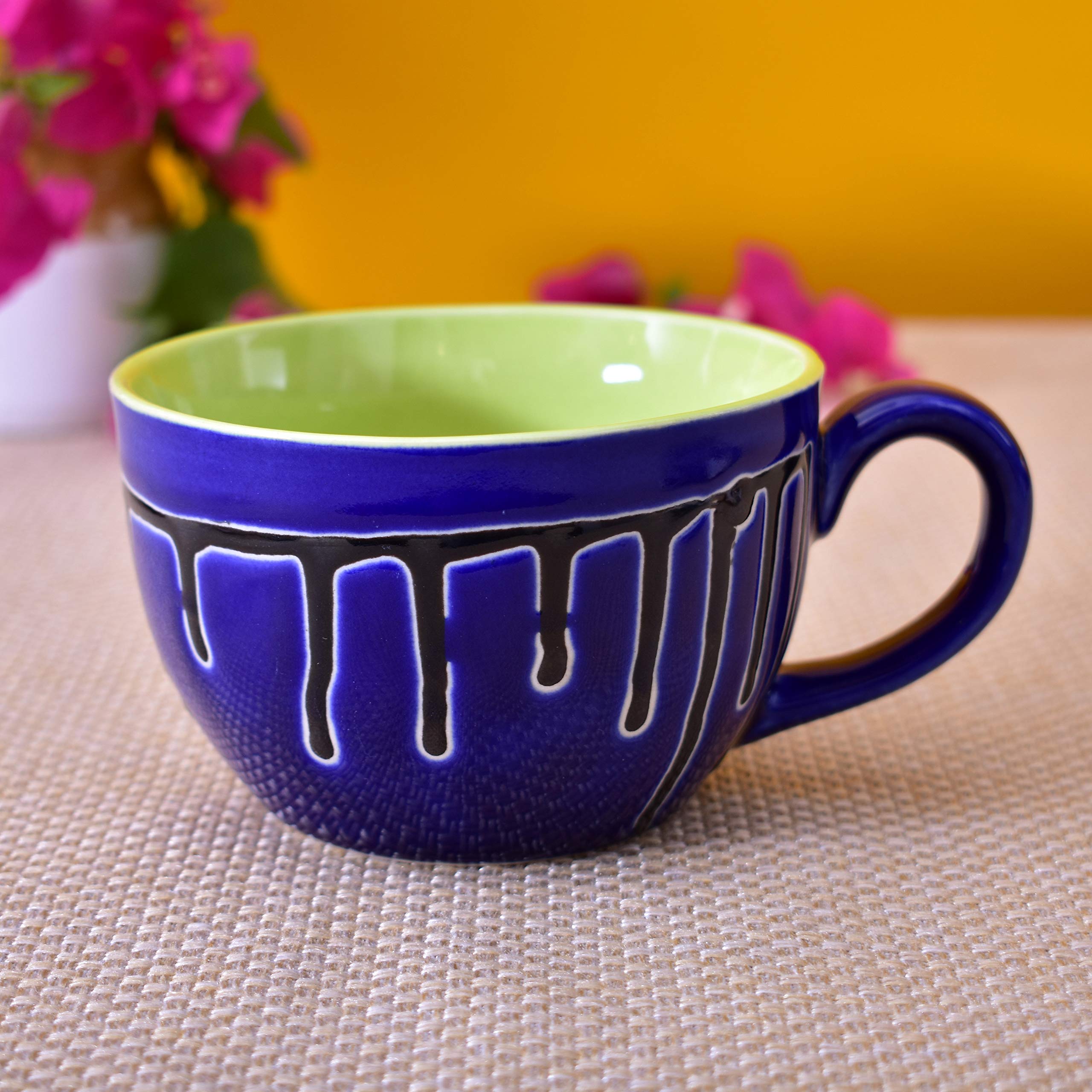 Kunhar Ceramic Soup Mug - Blue Green, 2 Piece, 350 ML