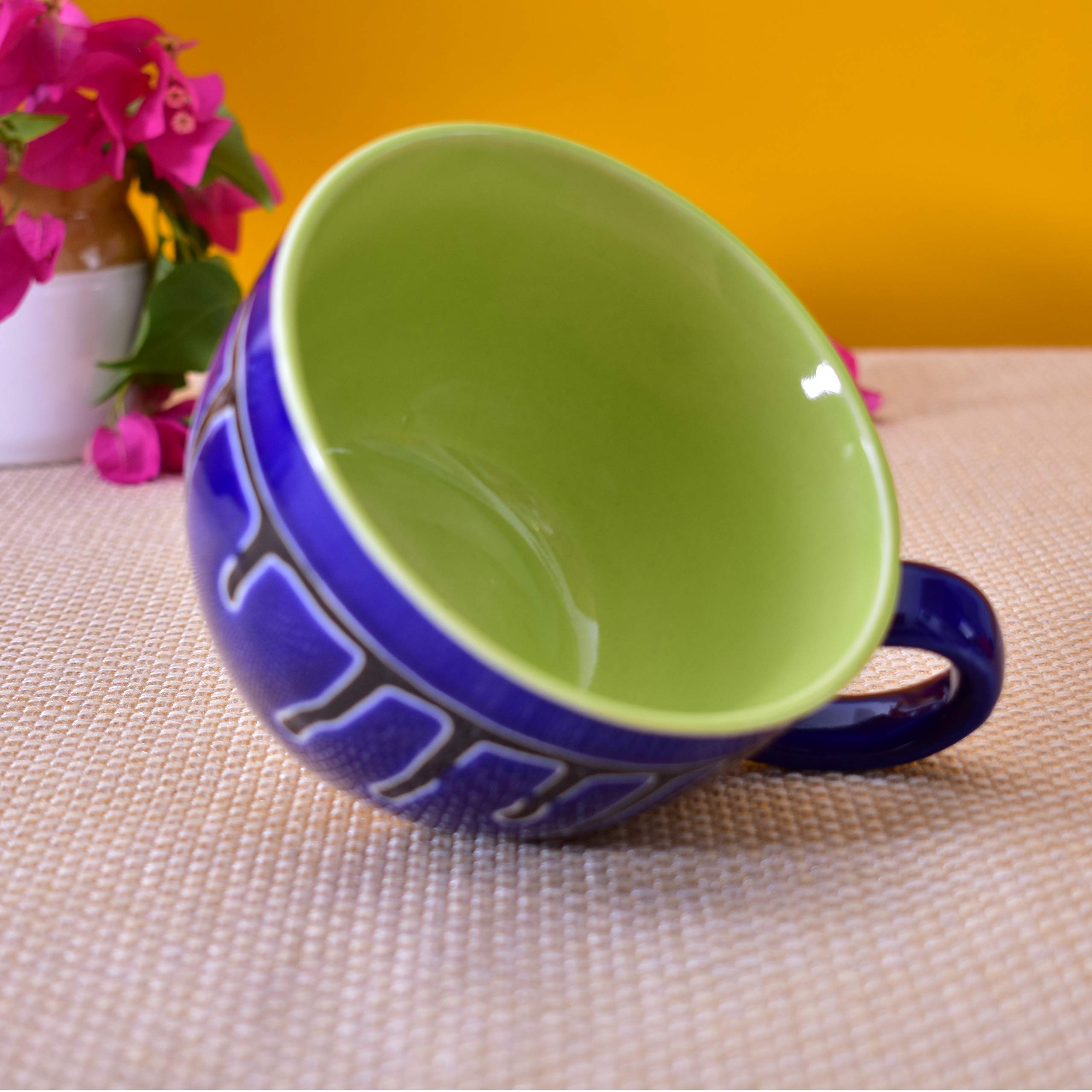 Kunhar Ceramic Soup Mug - Blue Green, 2 Piece, 350 ML