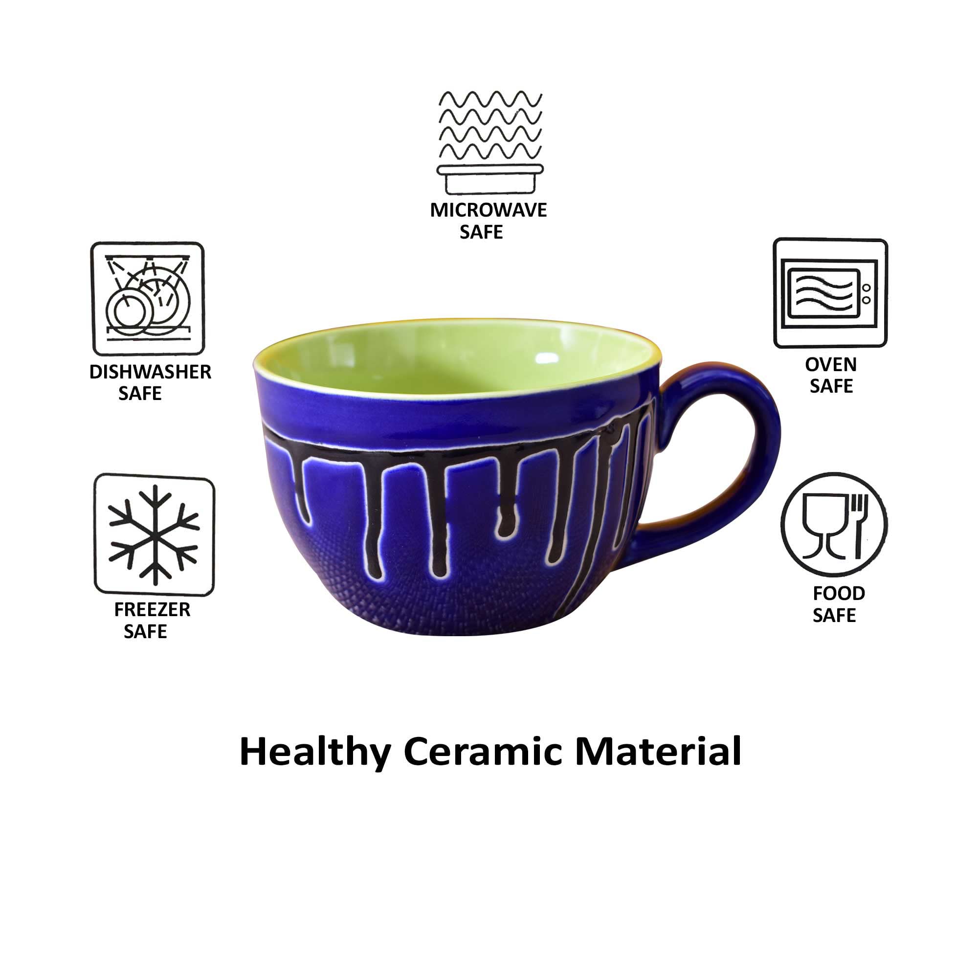 Kunhar Ceramic Soup Mug - Blue Green, 2 Piece, 350 ML
