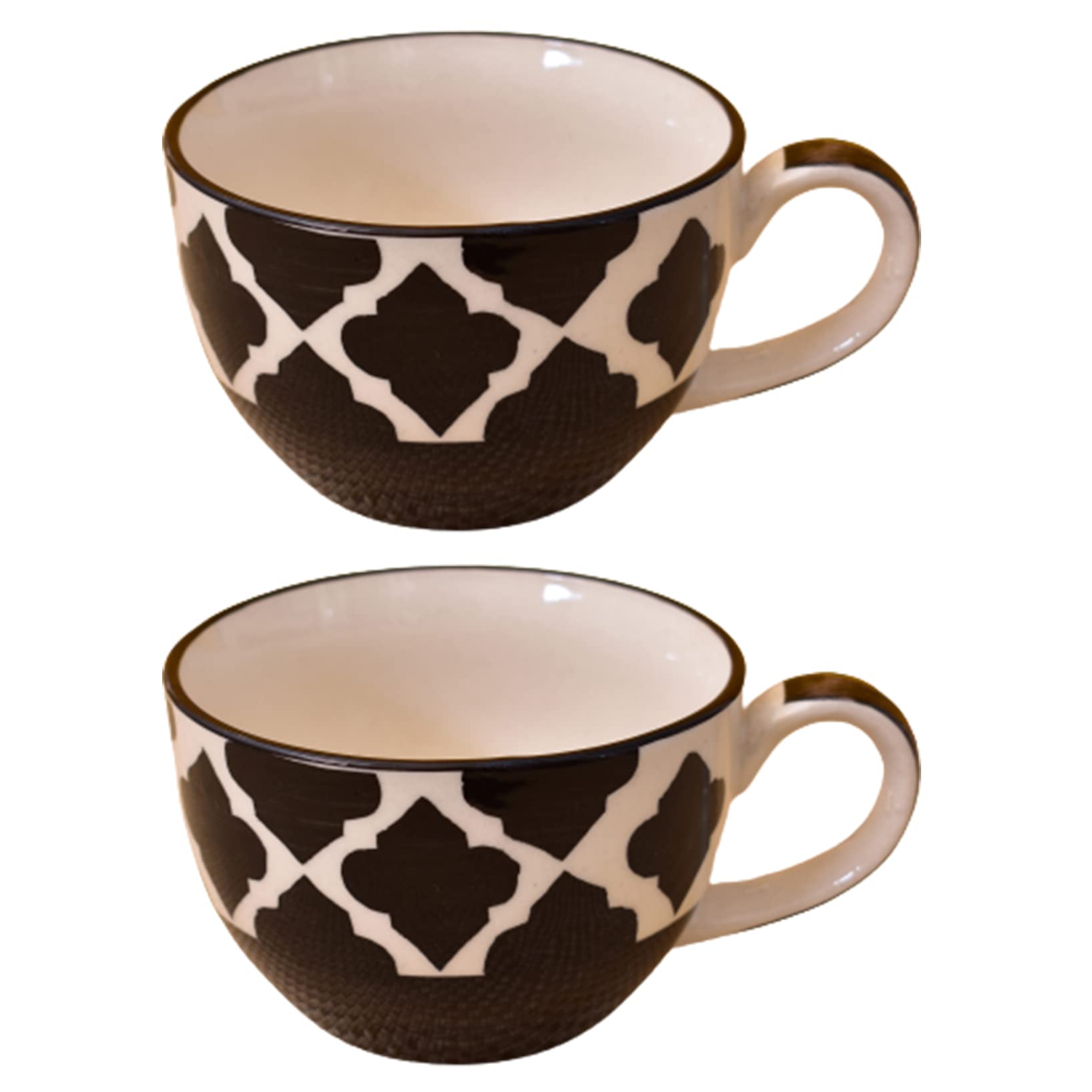 Kunhar Ceramic Soup Mug - White Black, 2 Piece, 350 ML