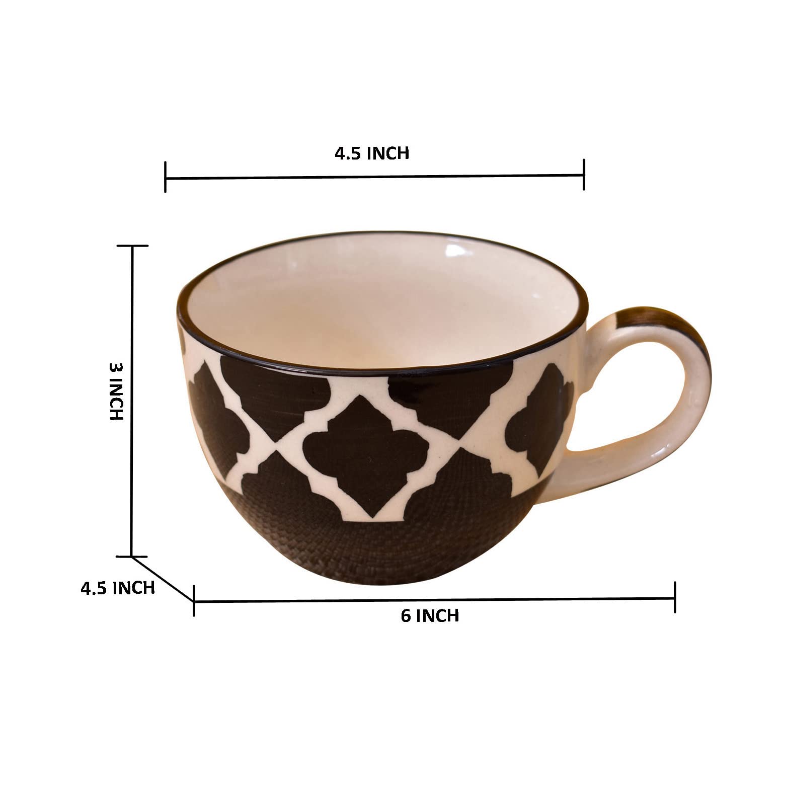 Kunhar Ceramic Soup Mug - White Black, 2 Piece, 350 ML