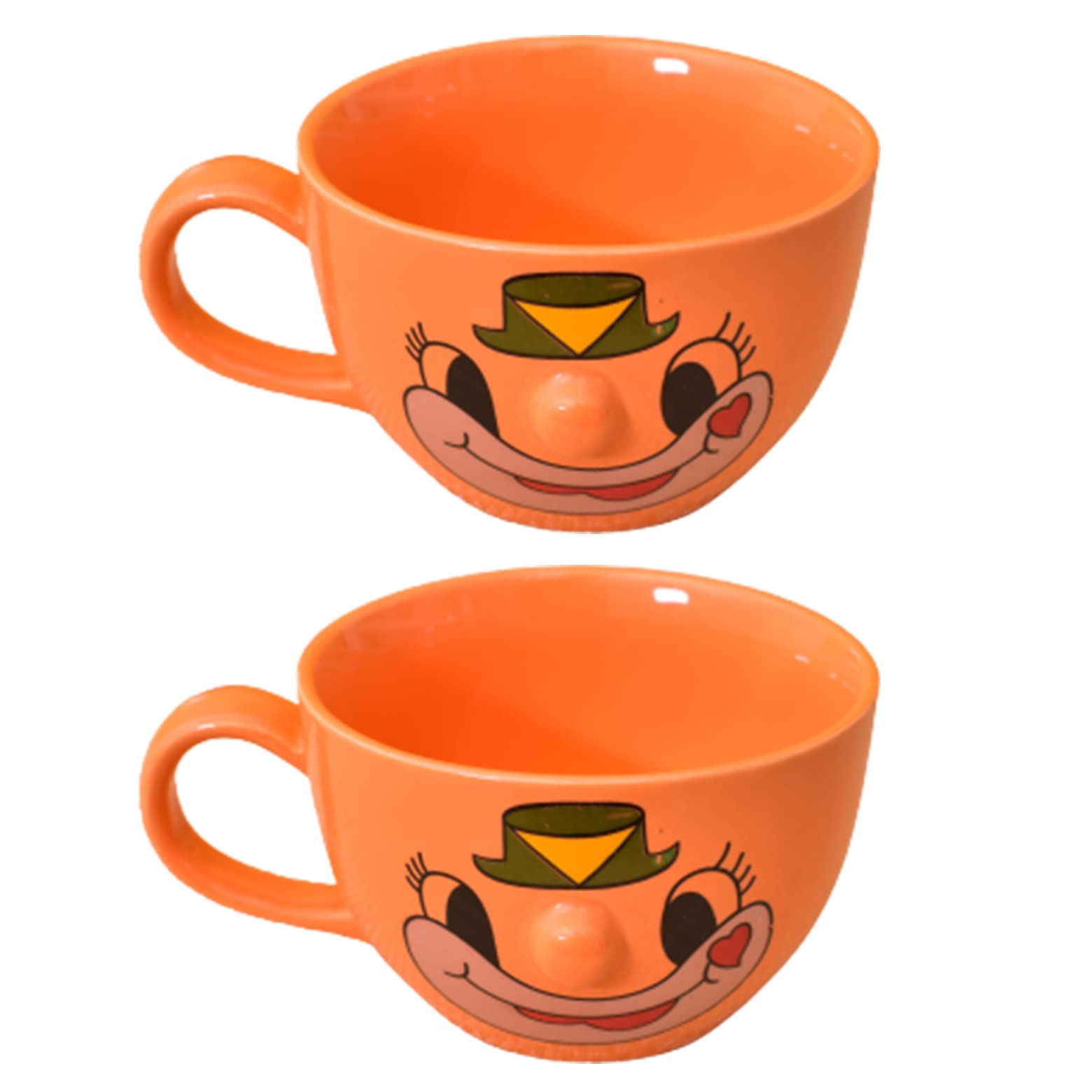 Kunhar Ceramic Soup Mug - Orange, 2 Piece, 350 ML