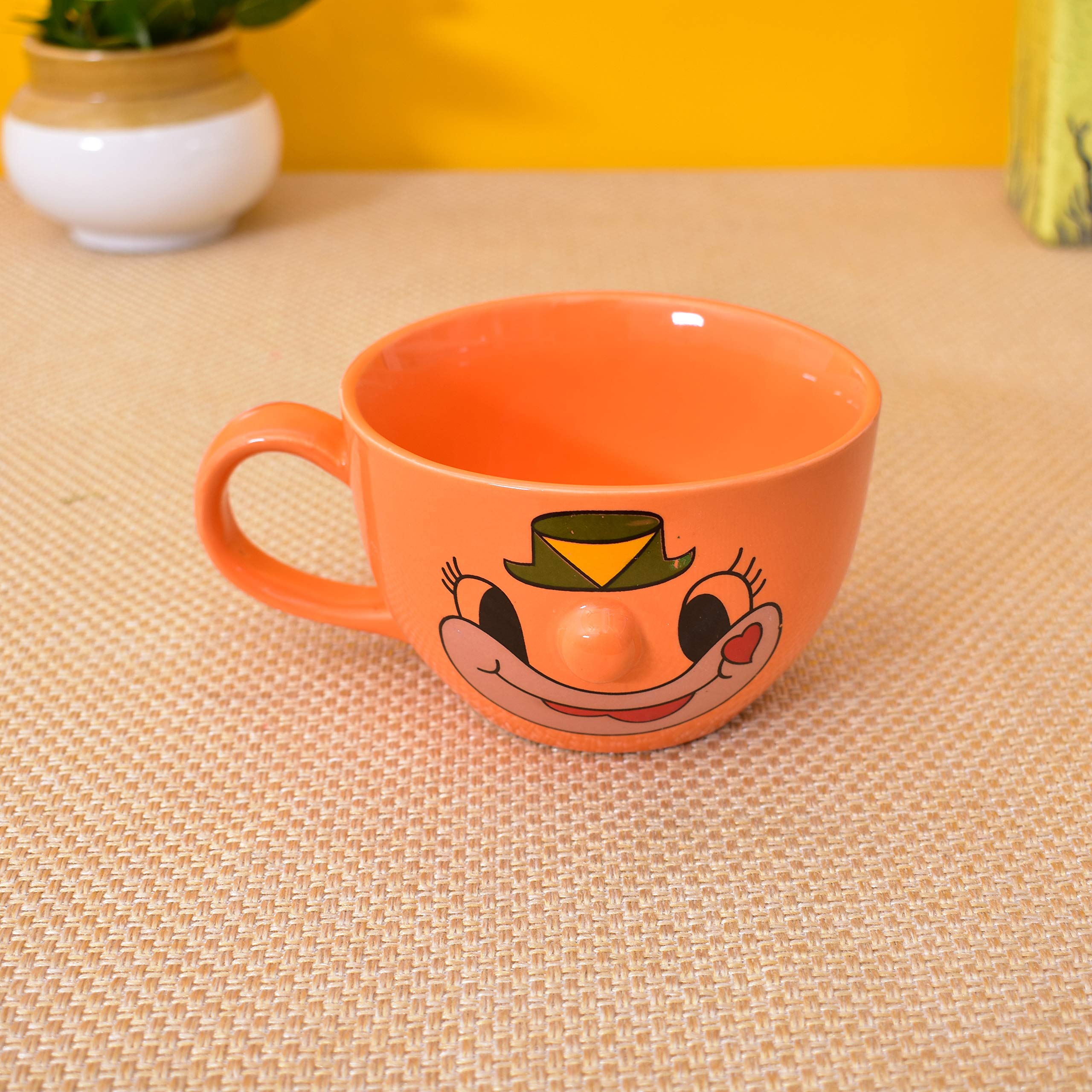 Kunhar Ceramic Soup Mug - Orange, 2 Piece, 350 ML