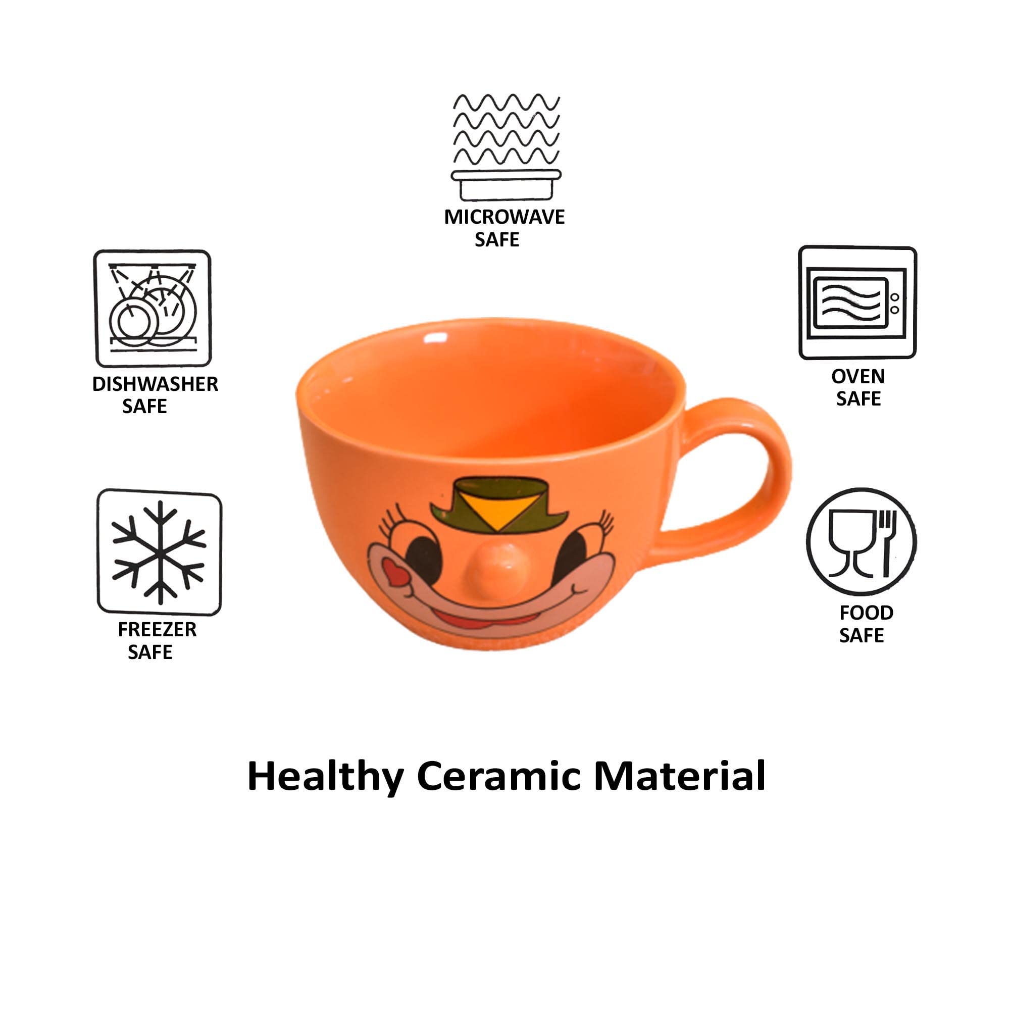 Kunhar Ceramic Soup Mug - Orange, 2 Piece, 350 ML