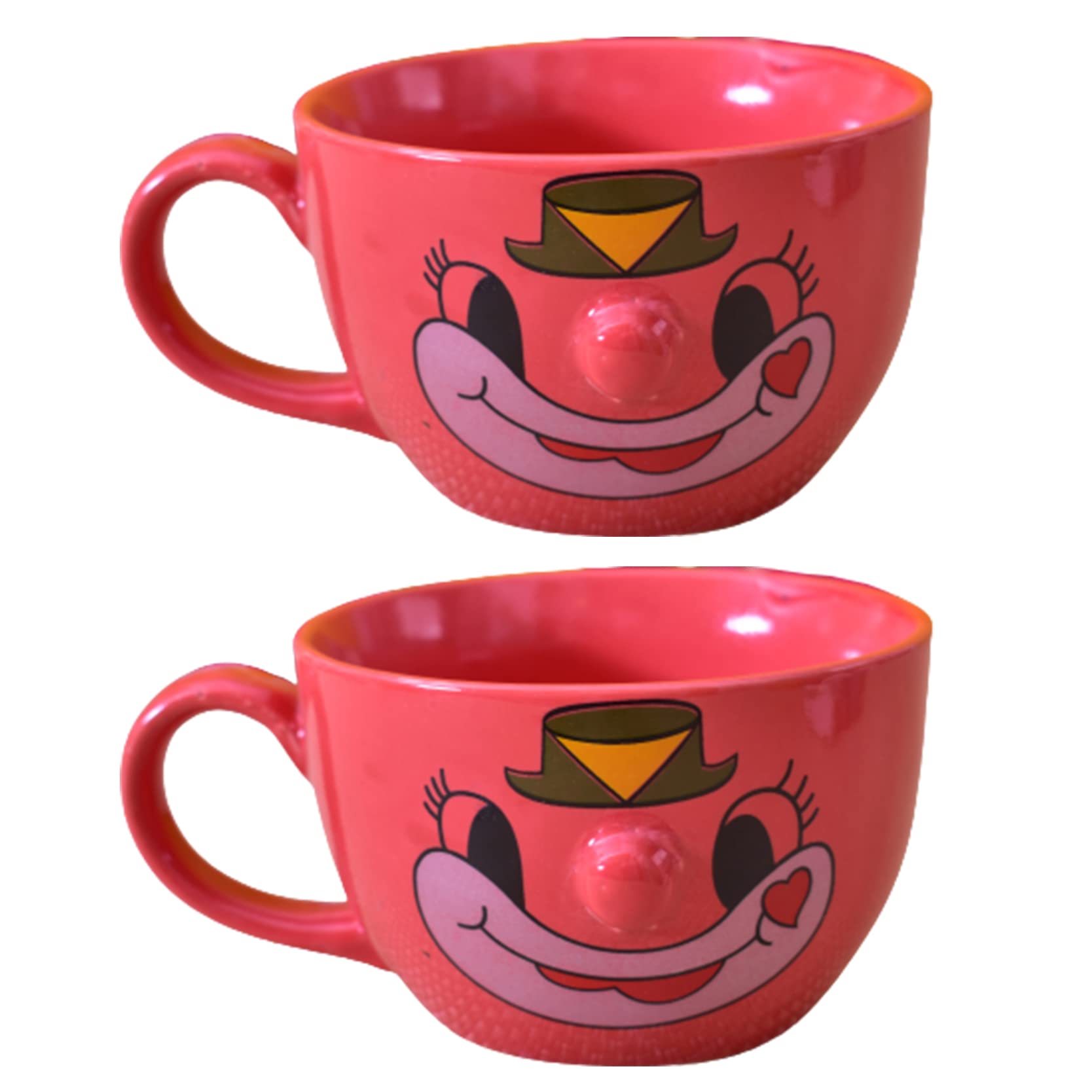 Kunhar Ceramic Soup Mug - Light Red, 2 Piece, 350 ML