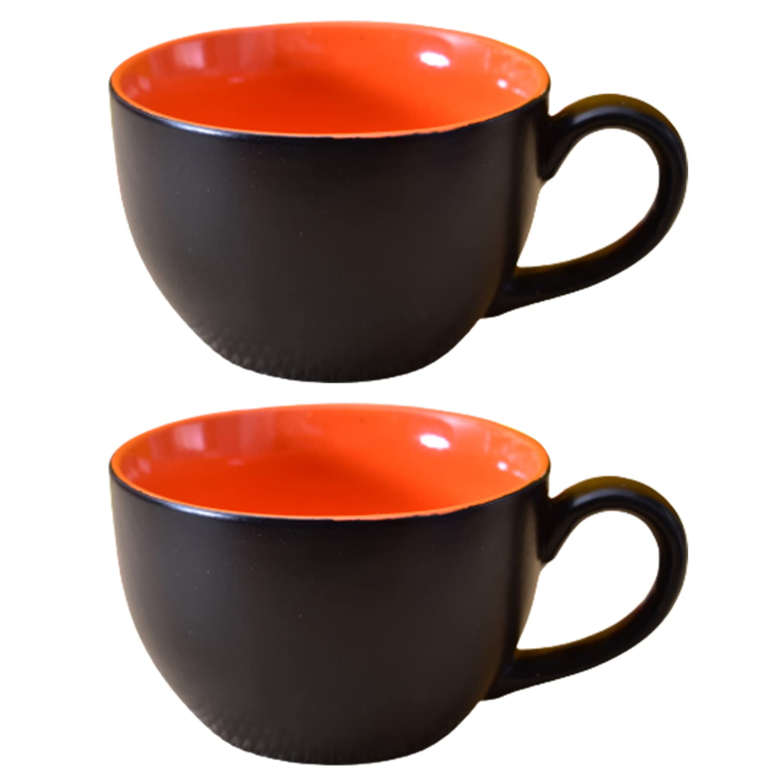 Kunhar Ceramic Soup Mug - Black Red, 2 Piece, 350 ML