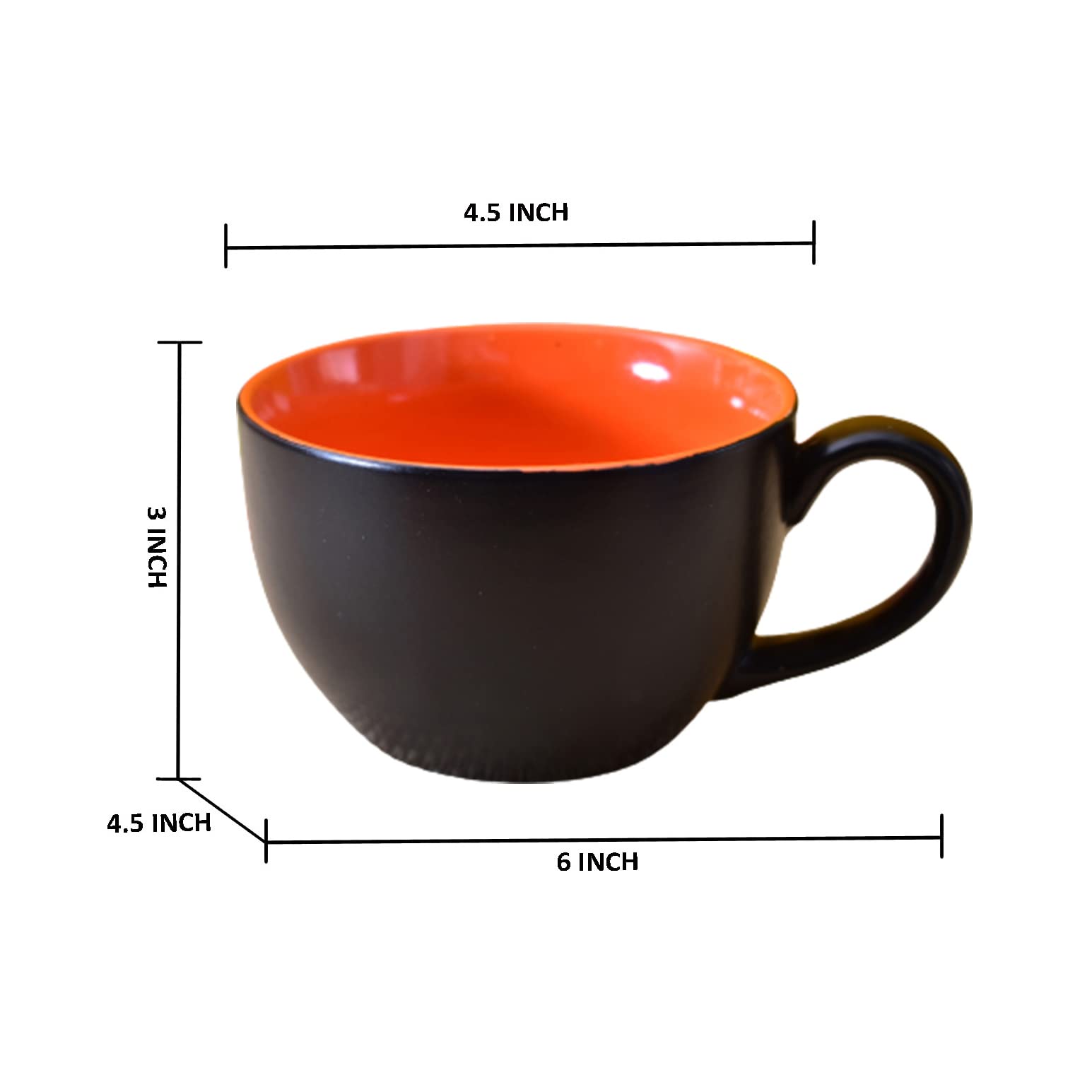 Kunhar Ceramic Soup Mug - Black Red, 2 Piece, 350 ML