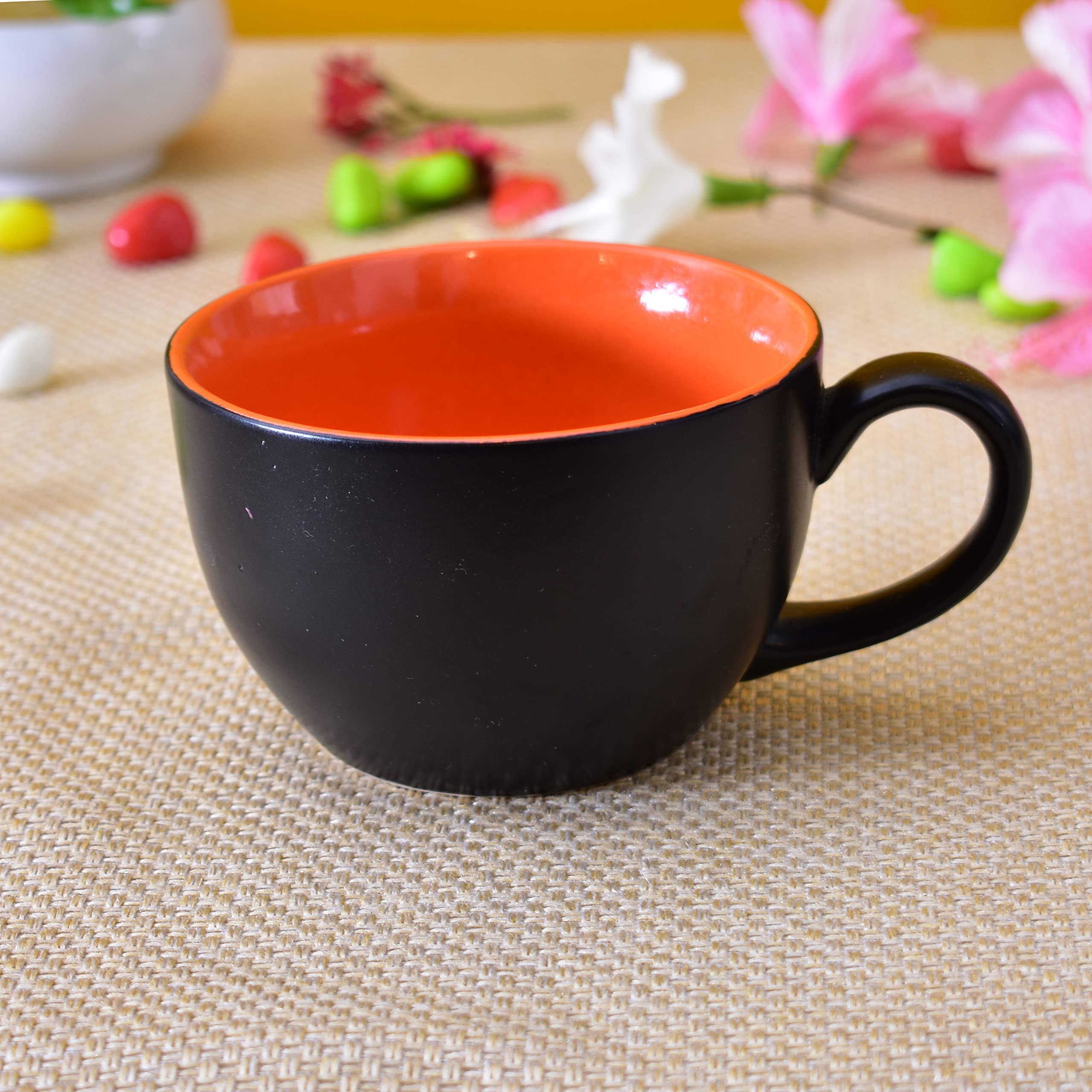 Kunhar Ceramic Soup Mug - Black Red, 2 Piece, 350 ML
