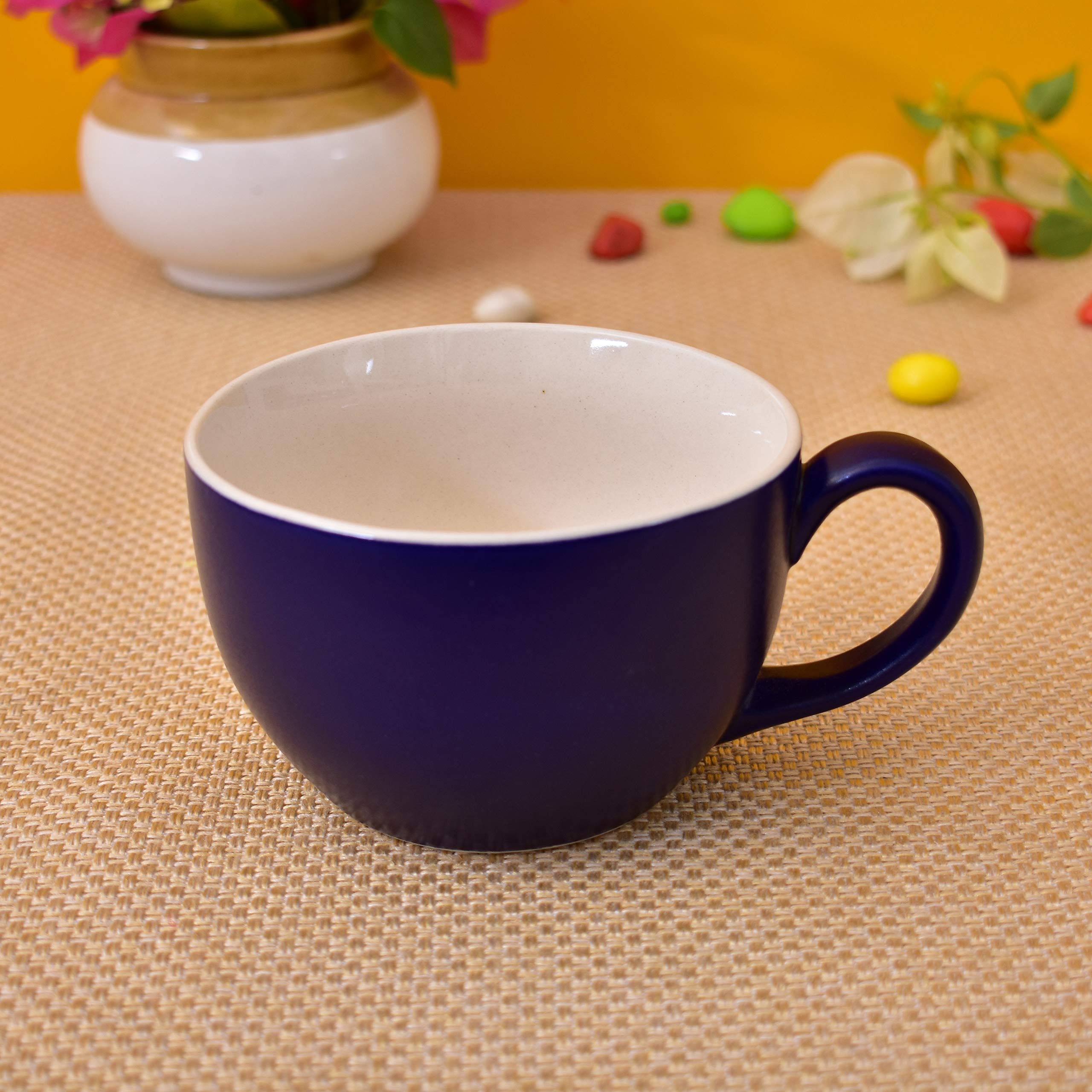 Kunhar Ceramic Soup Mug - White Blue, 2 Piece, 350 ML