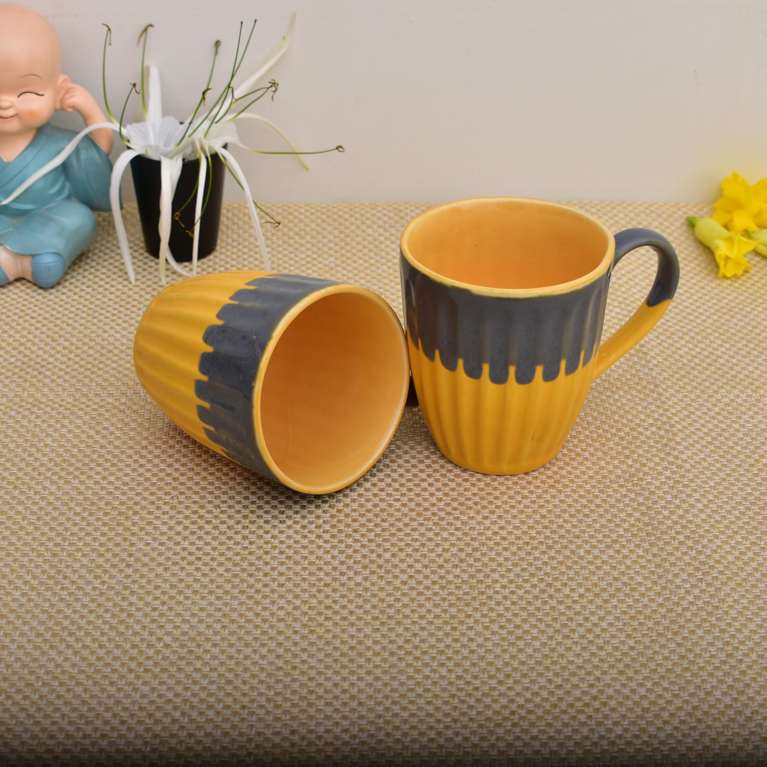 Kunhar Ceramic Coffee Mug, Milk Mug 200 Ml, Yellow Greay