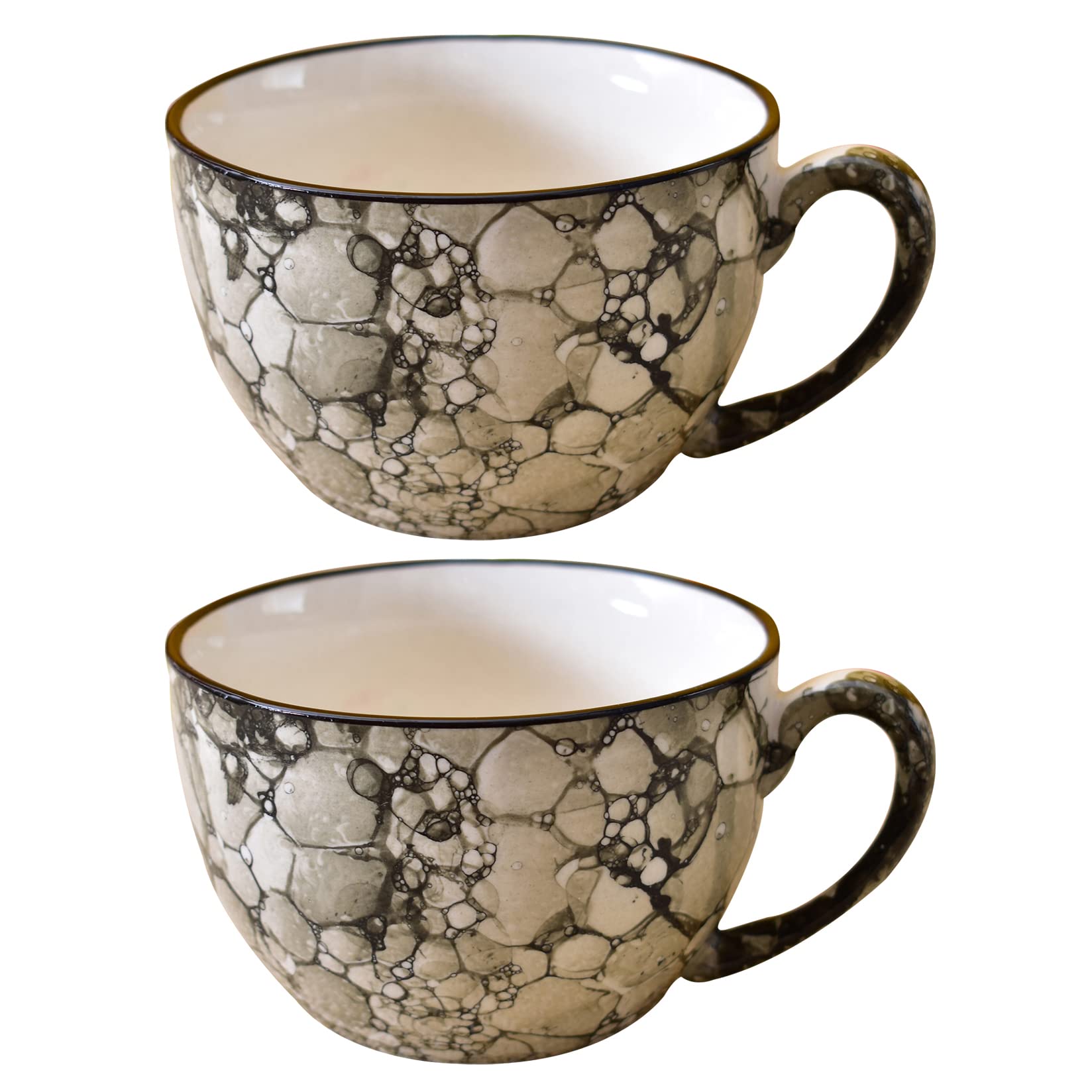 Kunhar Ceramic Soup Mug - Black Luster, 2 Piece, 350 ML