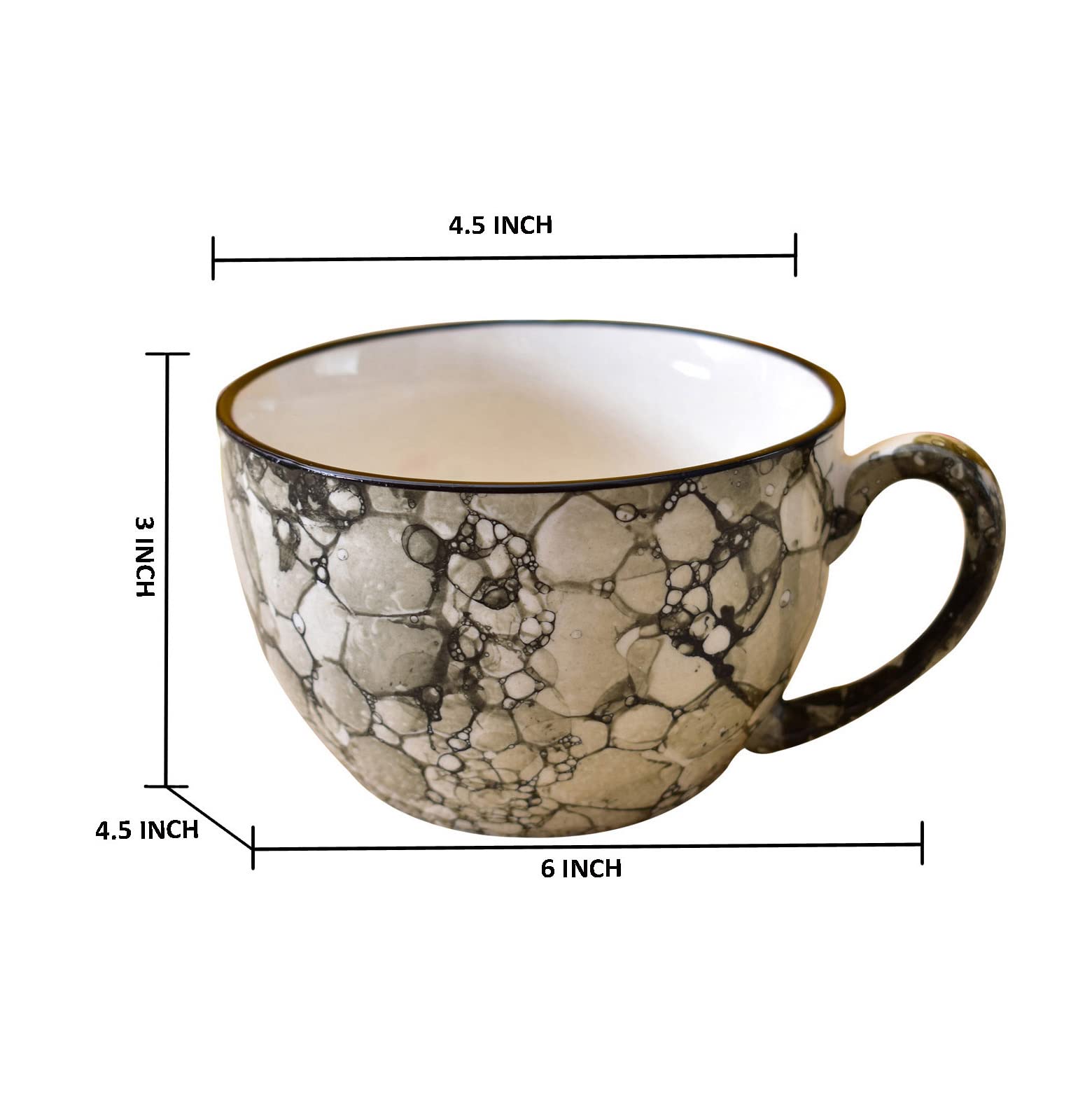 Kunhar Ceramic Soup Mug - Black Luster, 2 Piece, 350 ML