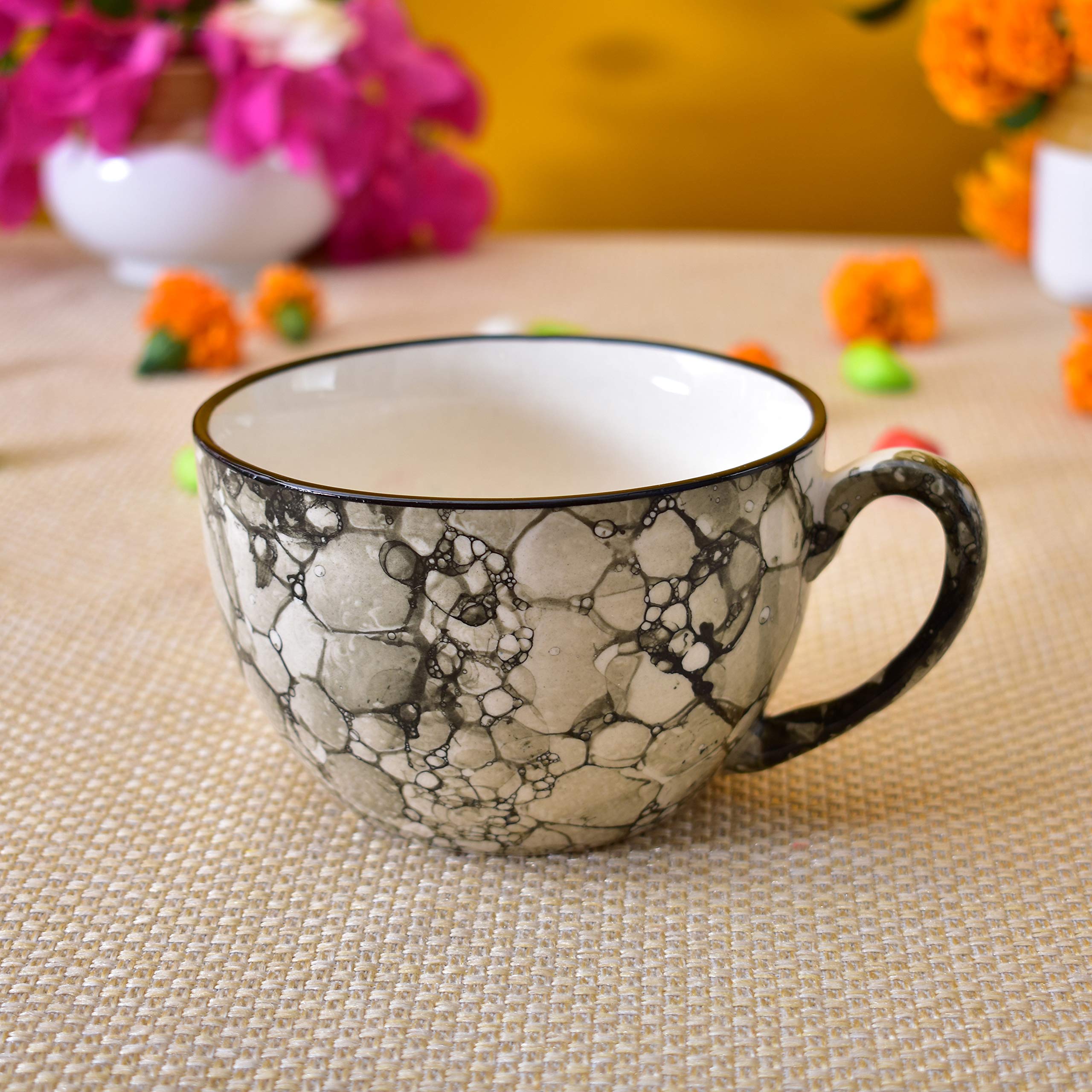 Kunhar Ceramic Soup Mug - Black Luster, 2 Piece, 350 ML