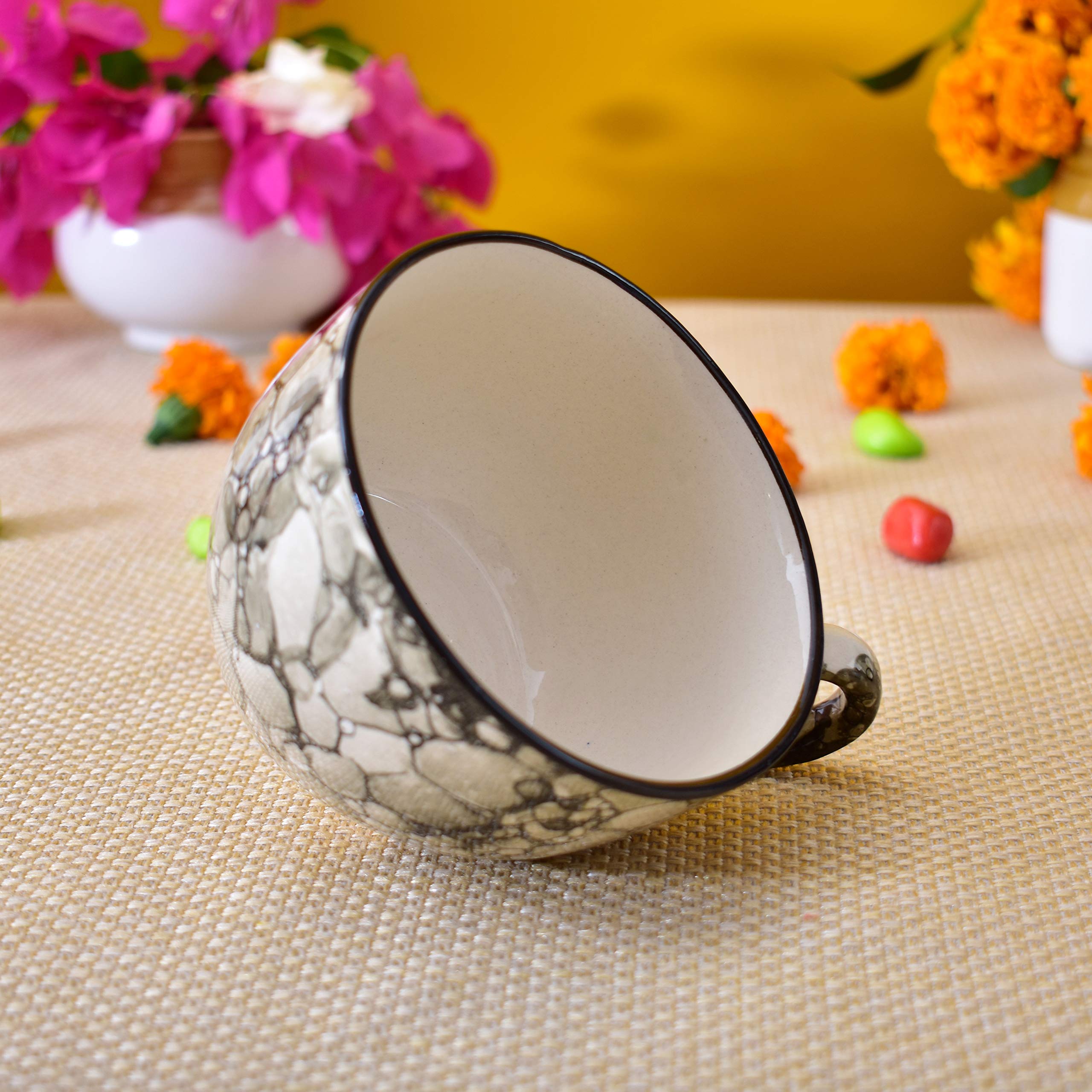 Kunhar Ceramic Soup Mug - Black Luster, 2 Piece, 350 ML