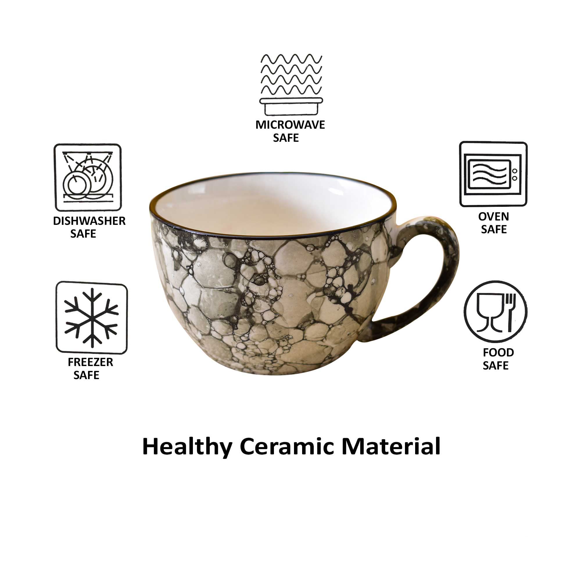 Kunhar Ceramic Soup Mug - Black Luster, 2 Piece, 350 ML