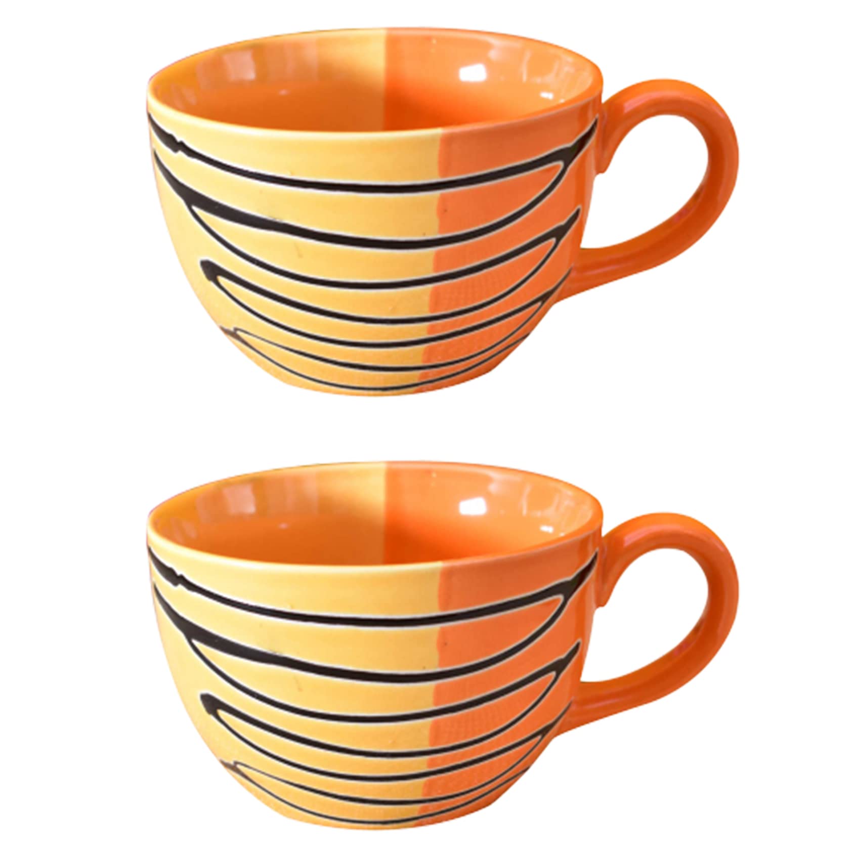 Kunhar Ceramic Soup Mug - Orange Yellow, 2 Piece, 350 ML