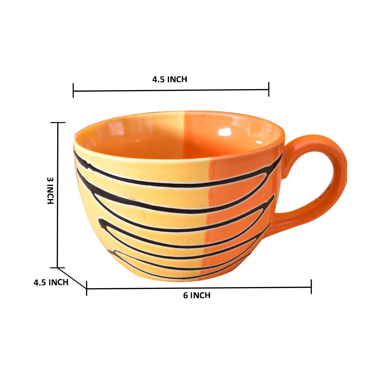 Kunhar Ceramic Soup Mug - Orange Yellow, 2 Piece, 350 ML