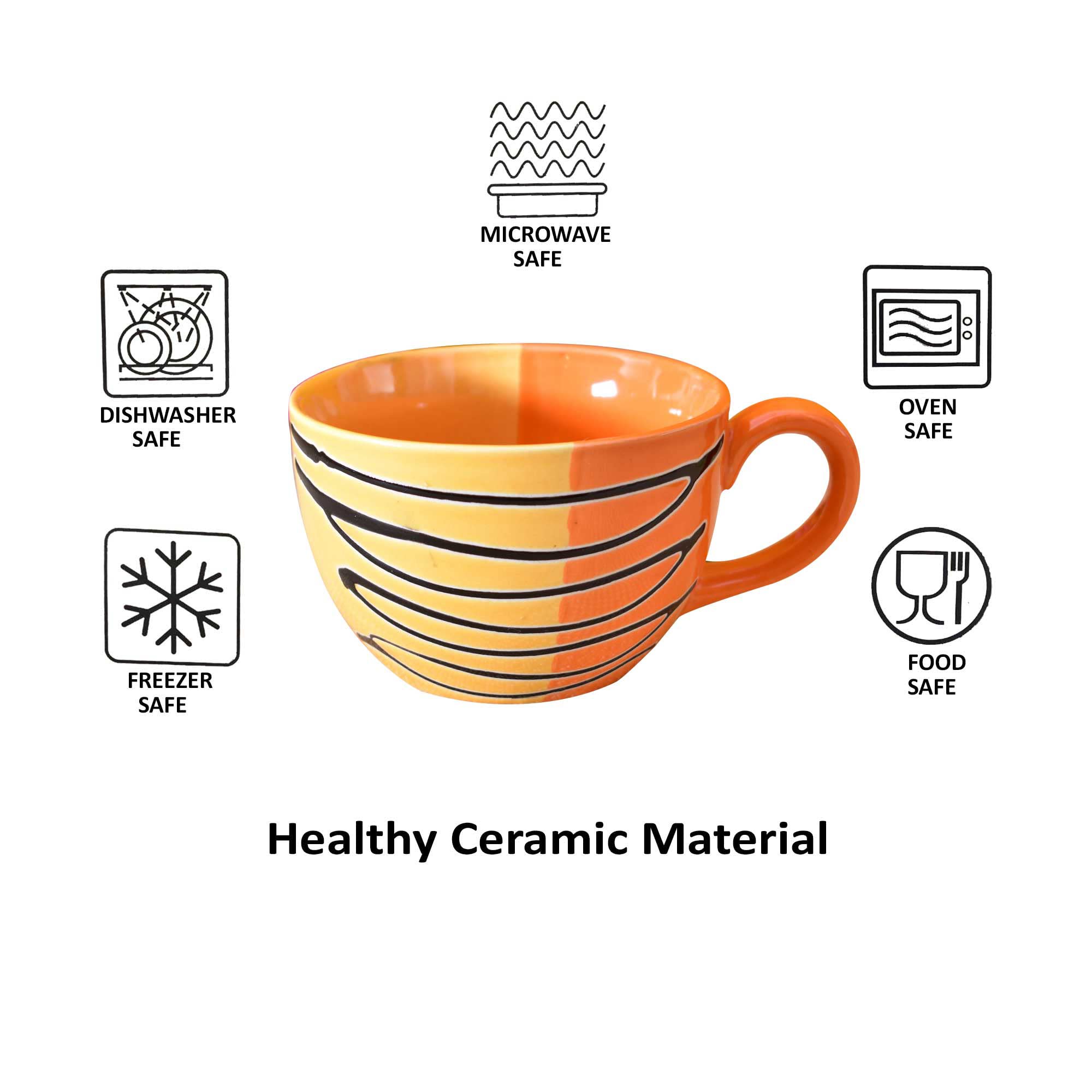 Kunhar Ceramic Soup Mug - Orange Yellow, 2 Piece, 350 ML