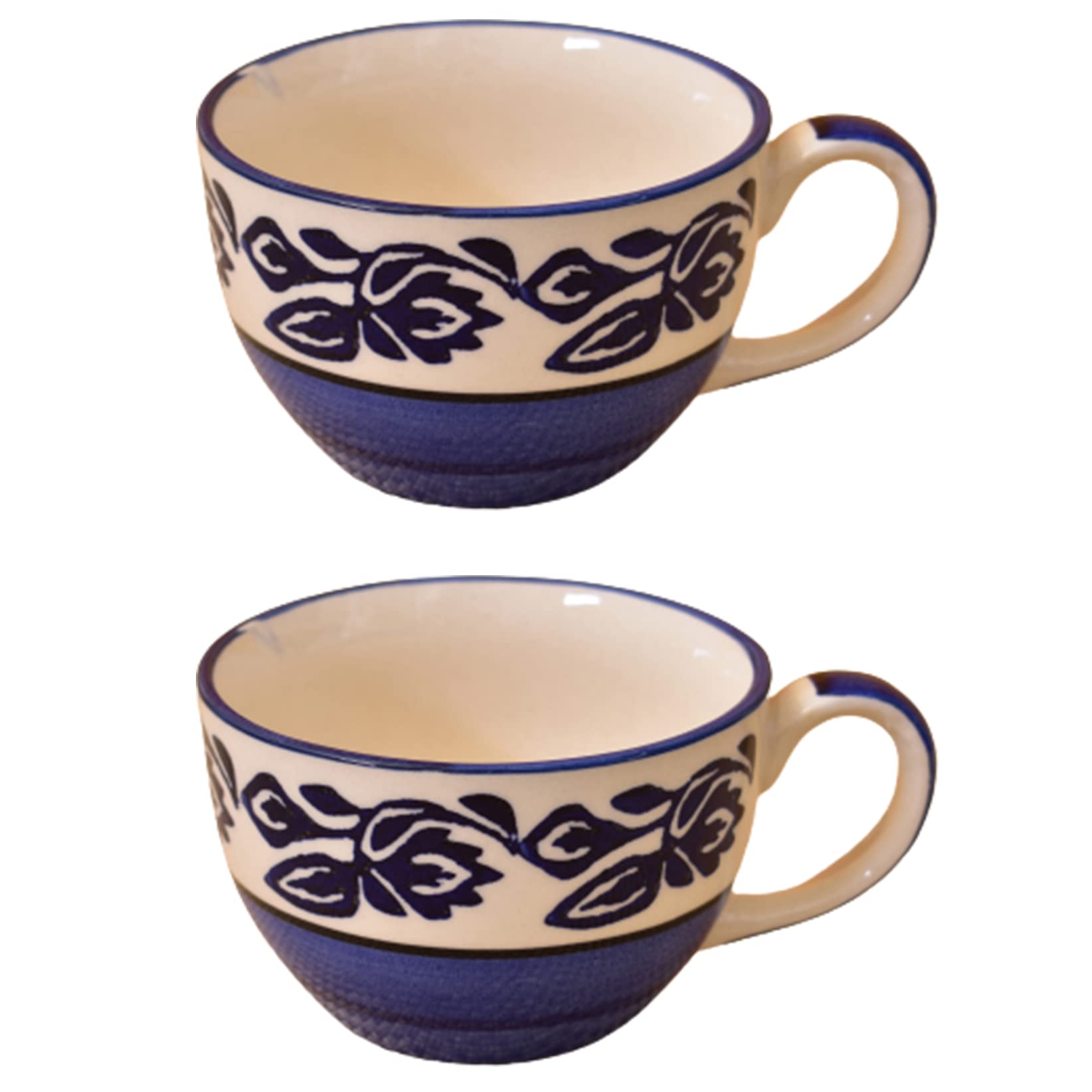 Kunhar Ceramic Soup Mug - Blue Vine, 2 Piece, 350 ML