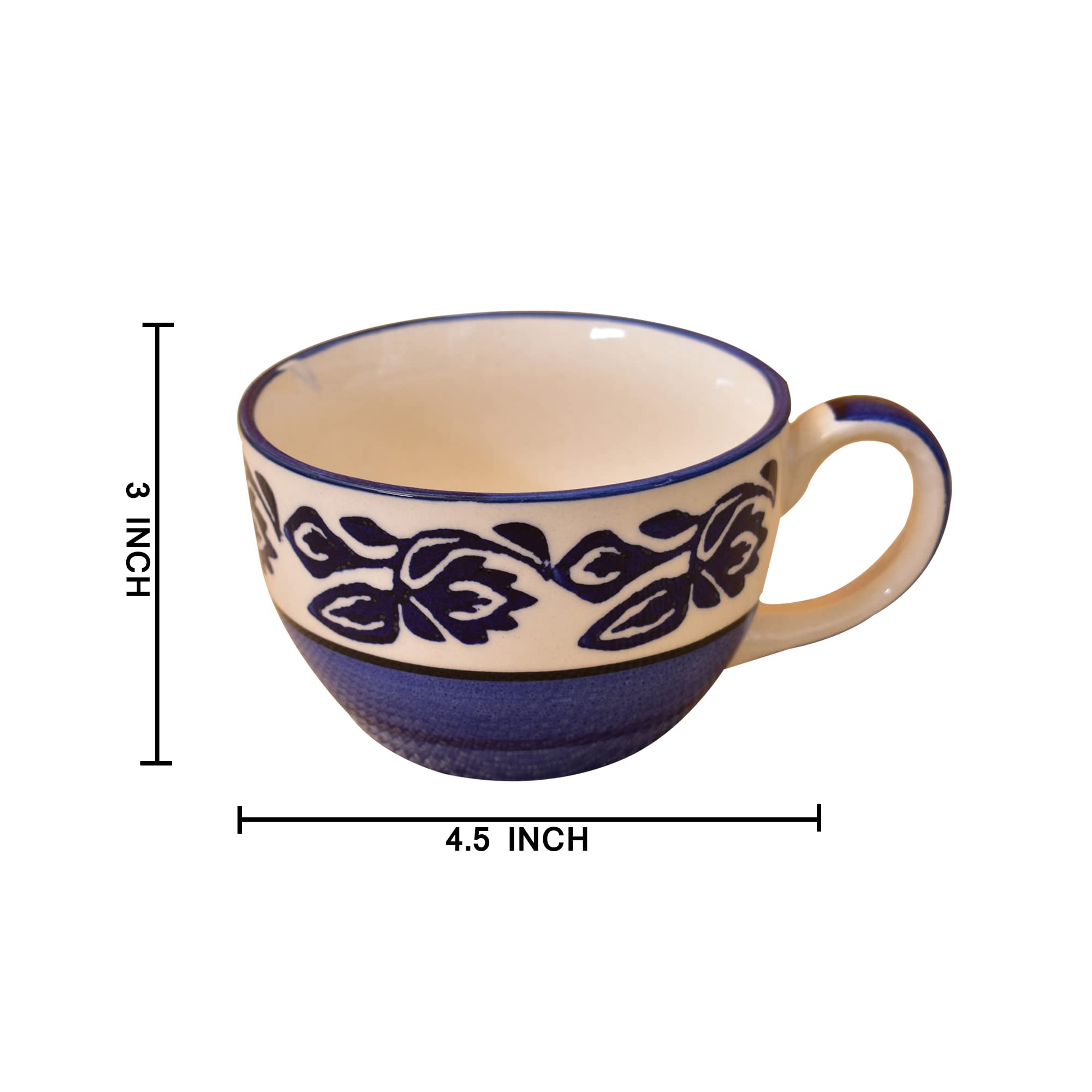 Kunhar Ceramic Soup Mug - Blue Vine, 2 Piece, 350 ML
