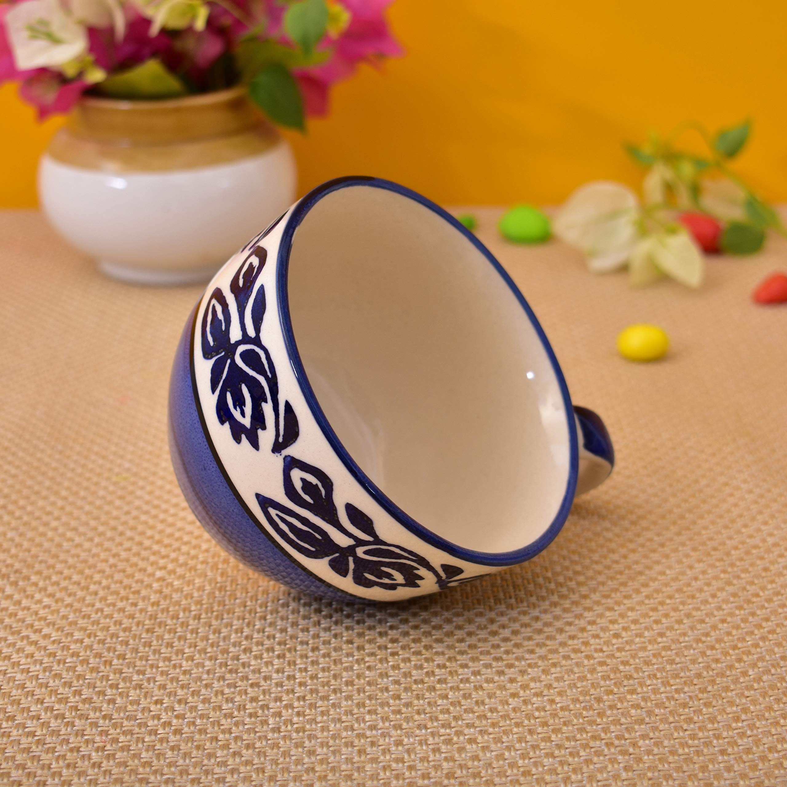 Kunhar Ceramic Soup Mug - Blue Vine, 2 Piece, 350 ML