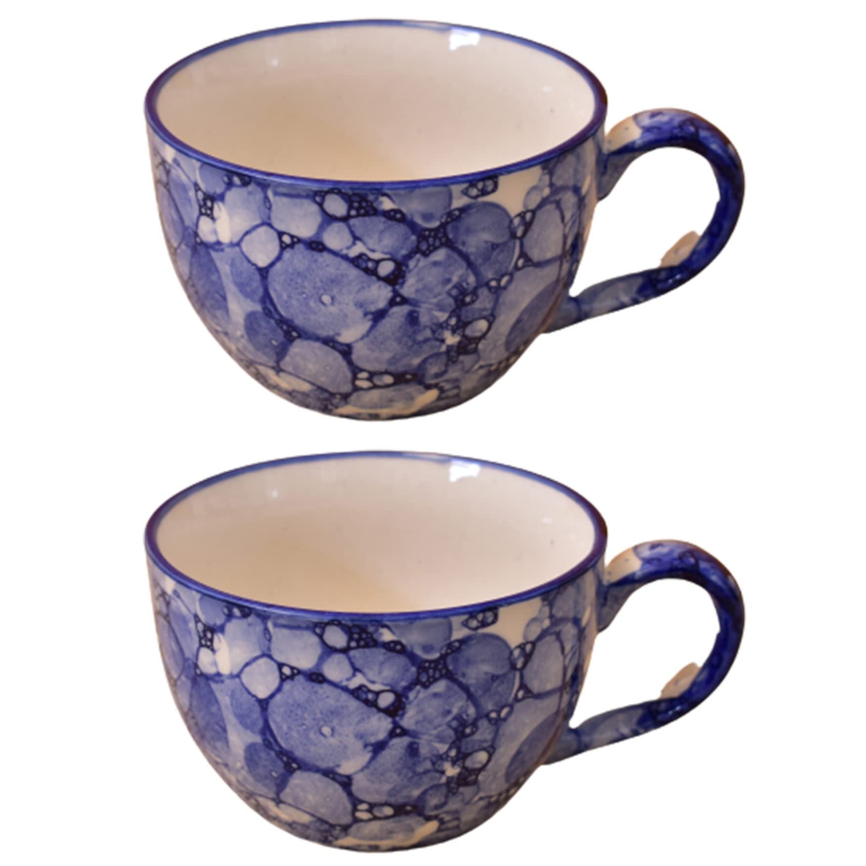 Kunhar Ceramic Soup Mug - Blue Luster, 2 Piece, 350 ML