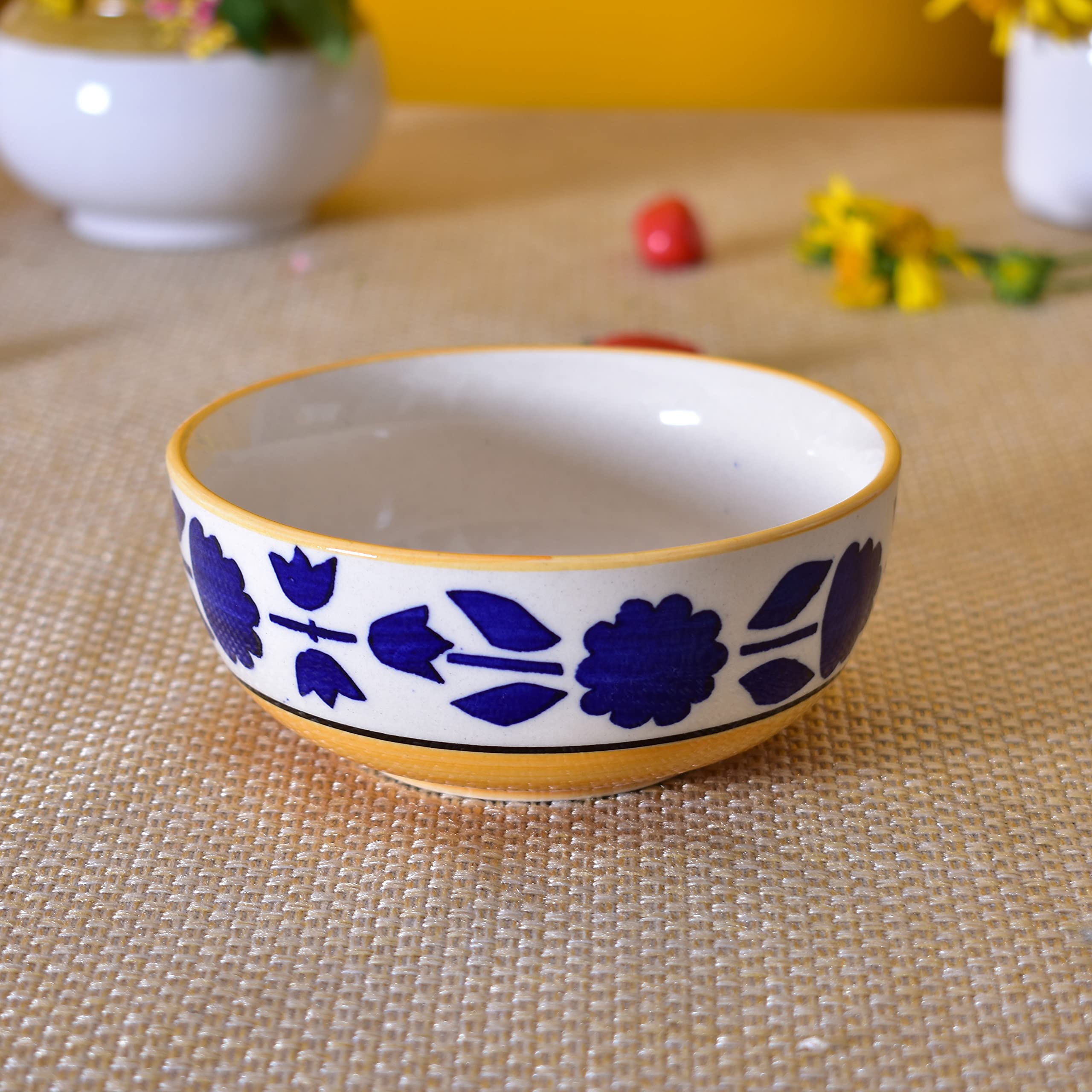 Kunhar Ceramic Mixing Bowls - 750 ML, 500 ML and 300 ML, 3 Pieces, Yellow Blue