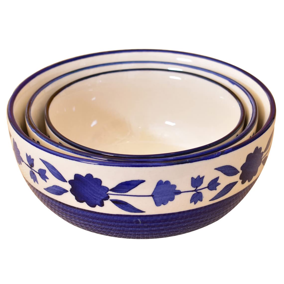 Kunhar Ceramic Mixing Bowls - 750 ML, 500 ML and 300 ML, 3 Pieces, Blue