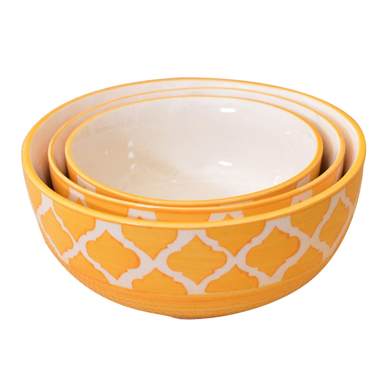 Kunhar Ceramic Mixing Bowls - 750 ML, 500 ML and 300 ML, 3 Pieces, Yellow