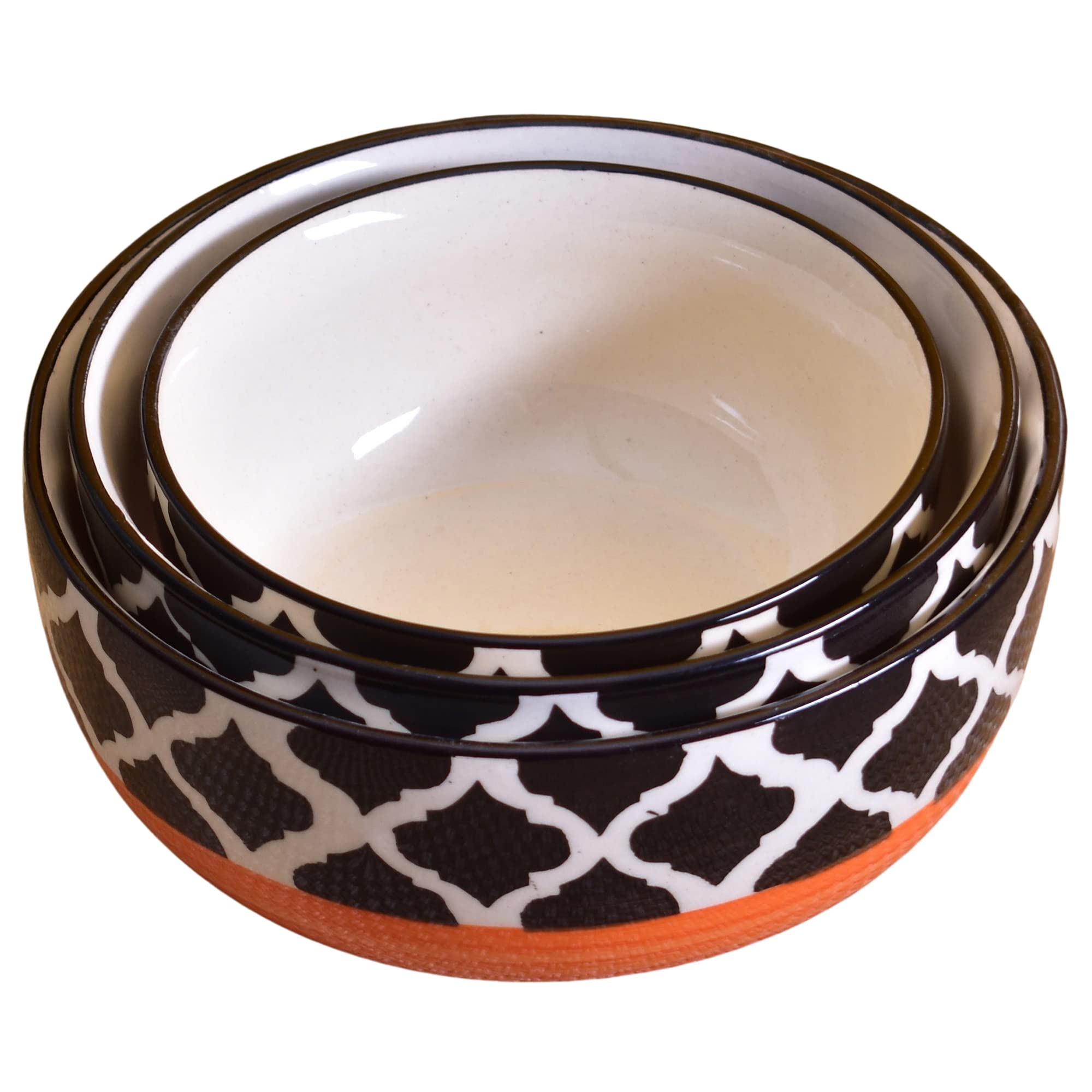 Kunhar Ceramic Mixing Bowls - 800 ML, 600 ML and 400 ML, 3 Pieces, Red Chidi