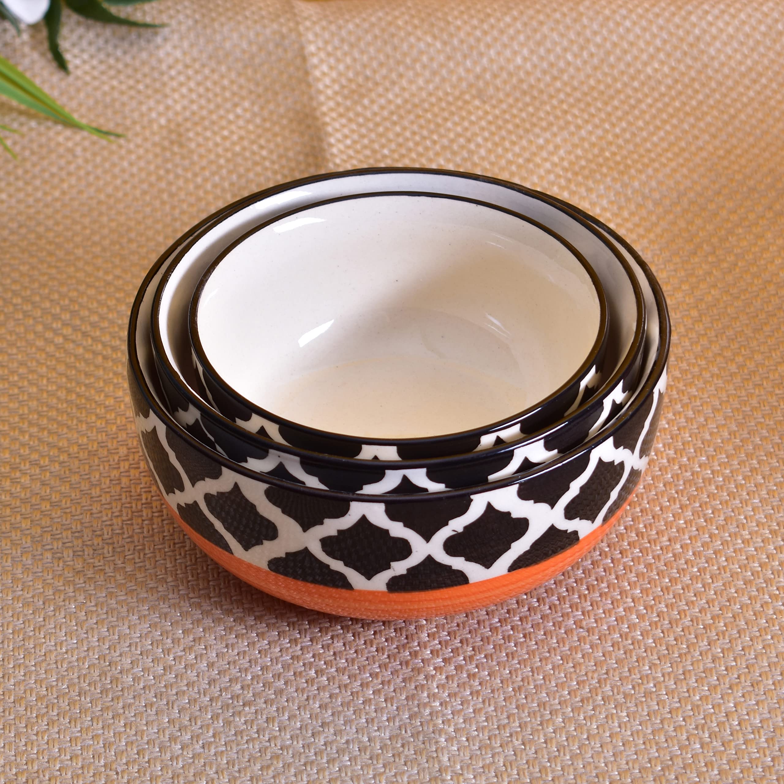 Kunhar Ceramic Mixing Bowls - 800 ML, 600 ML and 400 ML, 3 Pieces, Red Chidi