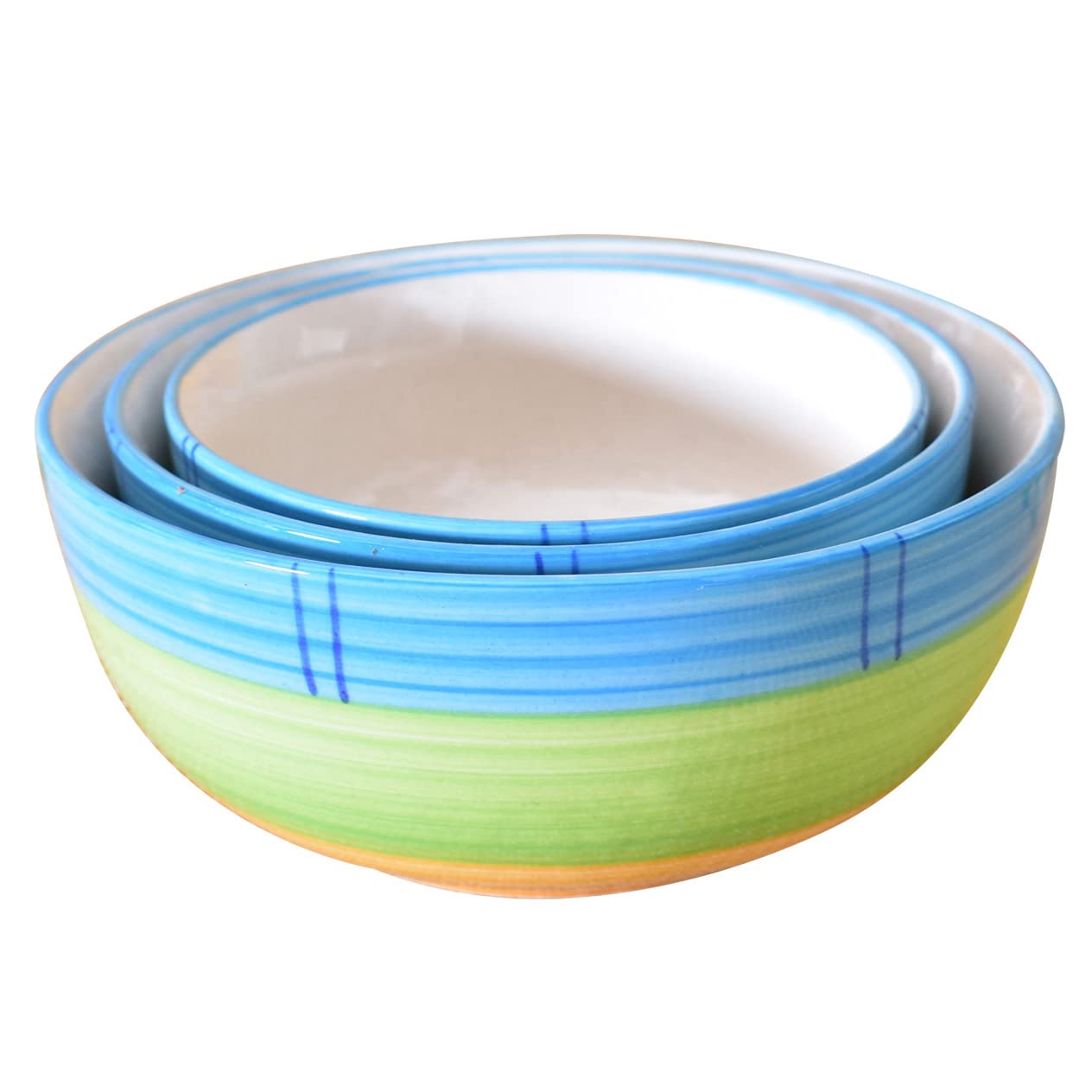 Kunhar Ceramic Mixing Bowls - 750 ML, 500 ML and 300 ML, 3 Pieces, Green