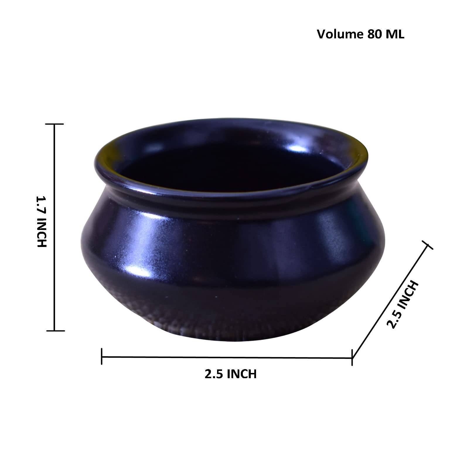 Kunhar Ceramic Sauce Holder - 90 ML, 4 Pieces, Black Matt