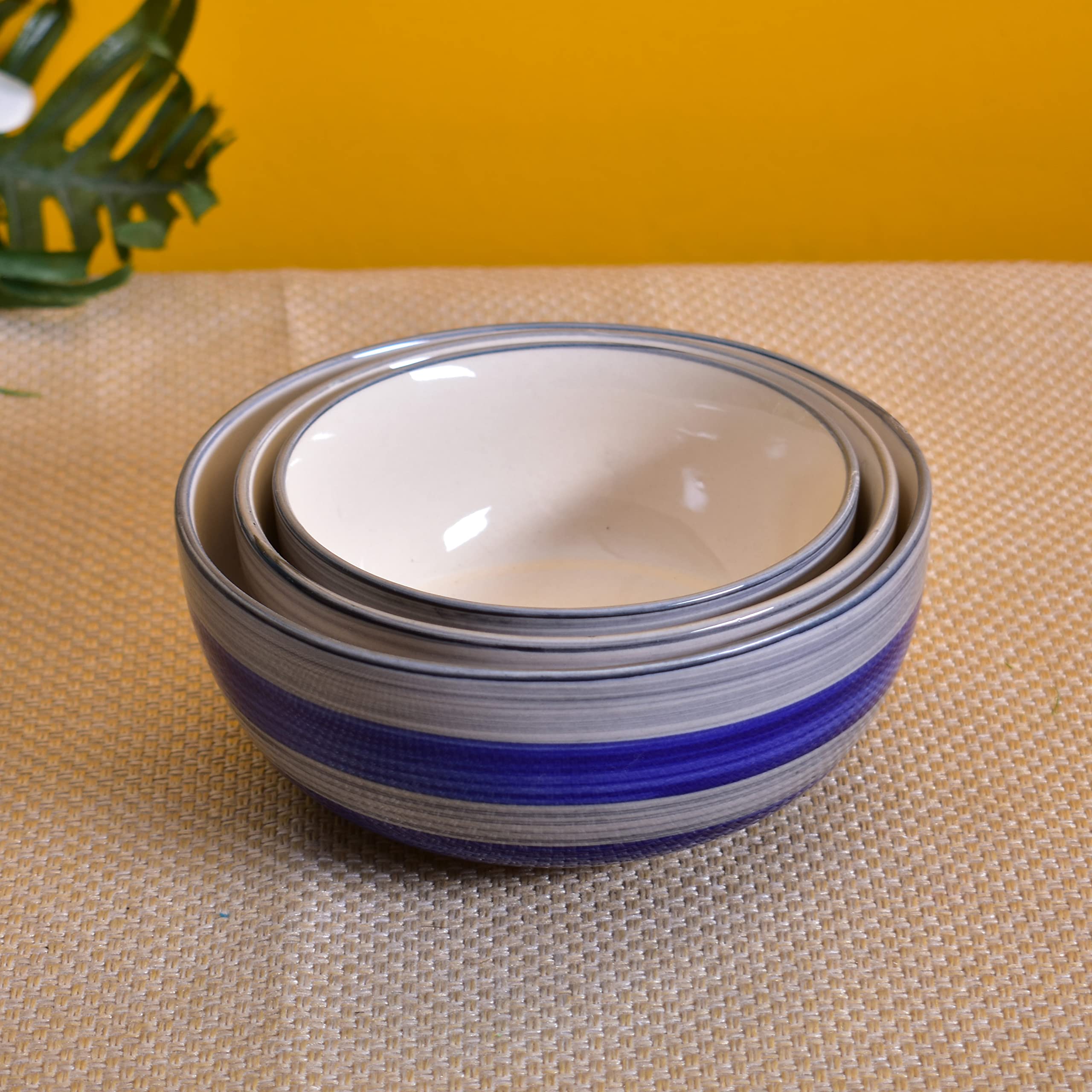 Kunhar Ceramic Mixing Bowls - 1500 ML, 800 ML and 600 ML, 3 Pieces, Monsoon