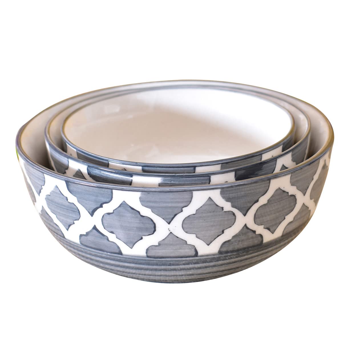 Kunhar Ceramic Mixing Bowls - 1500 ML, 800 ML and 600 ML, 3 Pieces, Grey